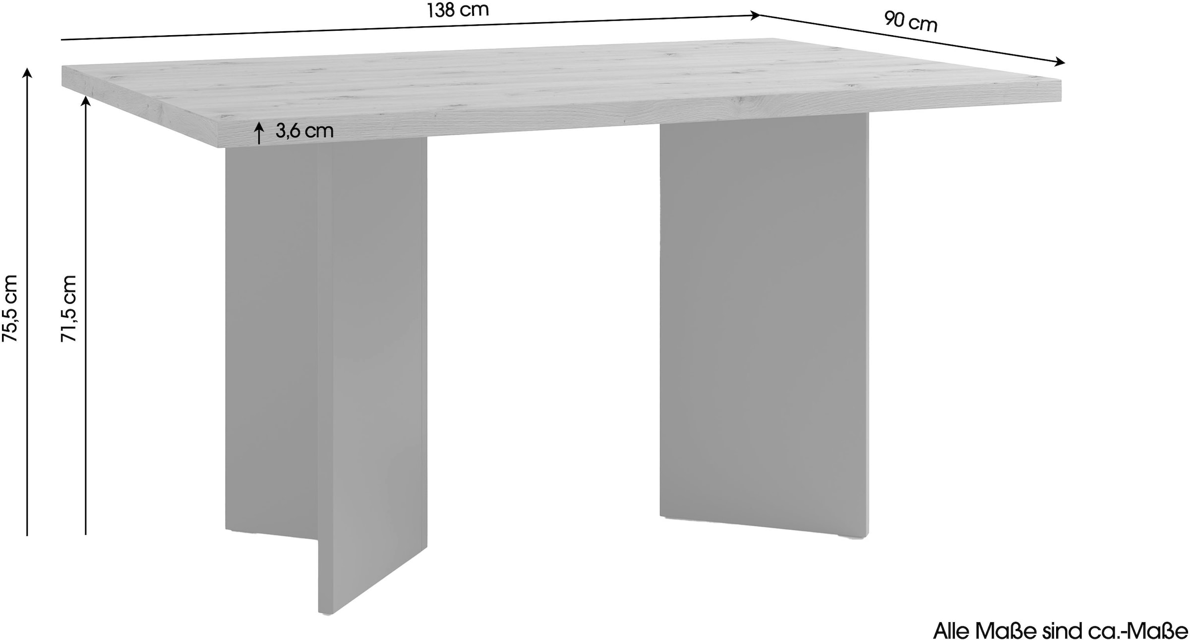 byLIVING Esstisch »Marten« 1 Stk. tlg. moderner Wangentisch in Eiche Nachbildung, 140 und 160 cm