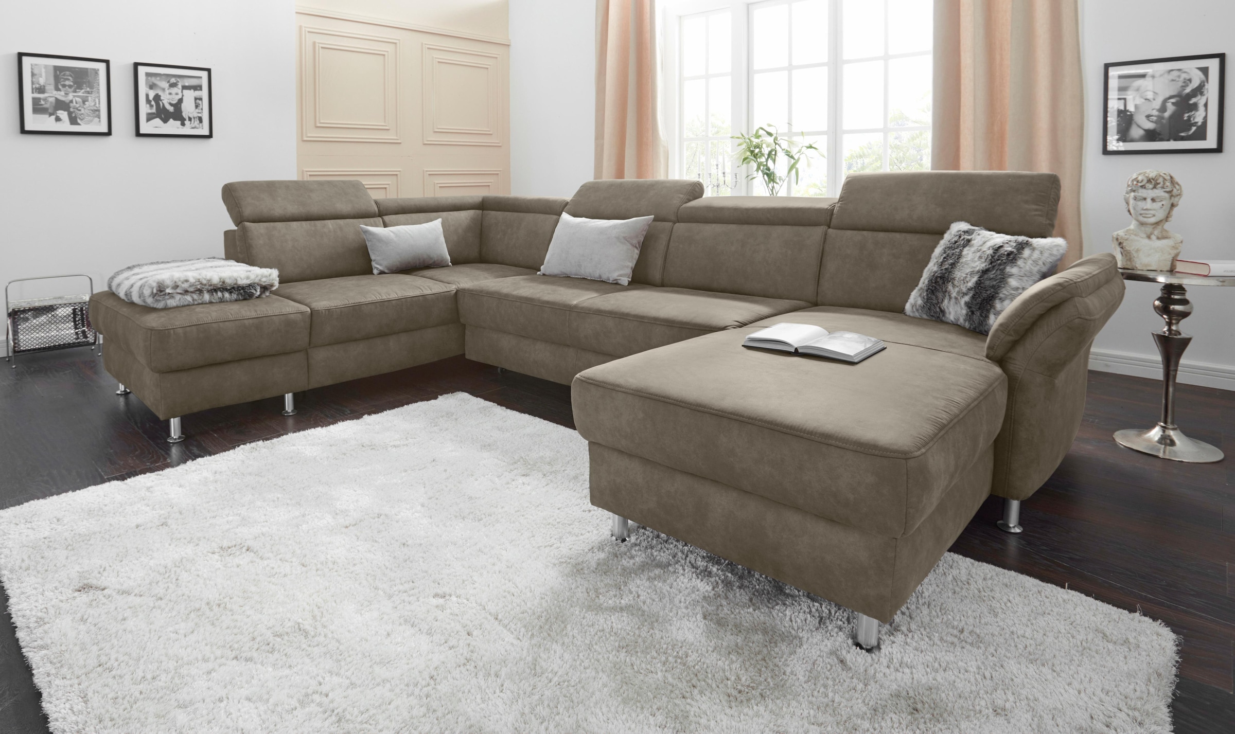 sit&more Wohnlandschaft "Avignon U-Form" optional Schlaffunktion & Stauraum, inklusive Kopfteilverstellung