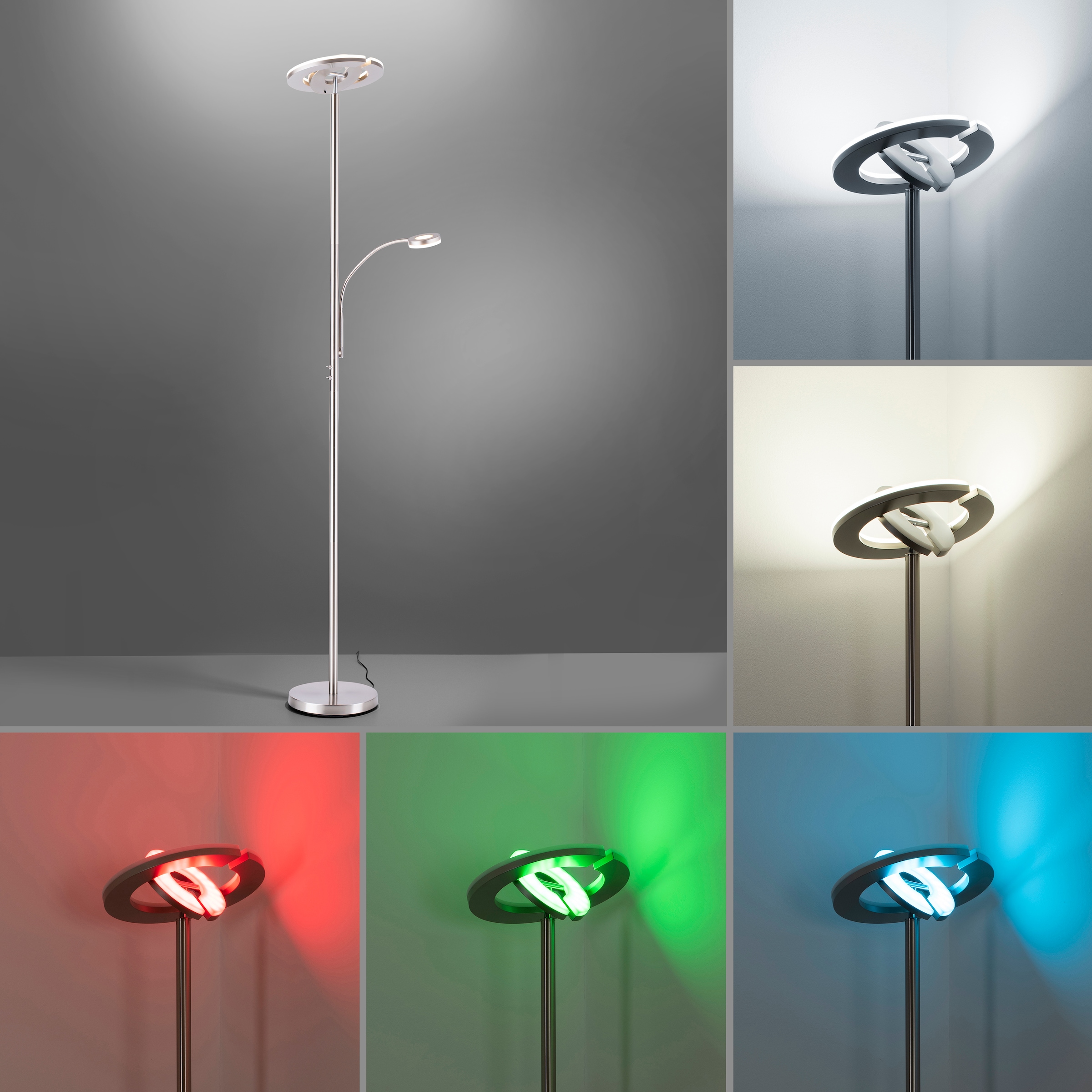 JUST LIGHT Stehlampe »Ls-ROCCO«, 2 flammig-flammig, RGB+tunable white, Infrarot inkl., Fernbedienung, Smarthome fähig