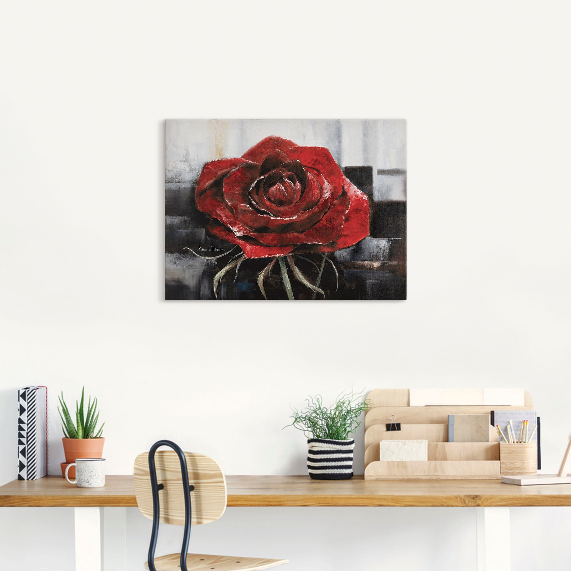 Artland Wandbild "Blühende rote Rose" Blumen 1 Stk. tlg. auf Holzrahmen ges günstig online kaufen