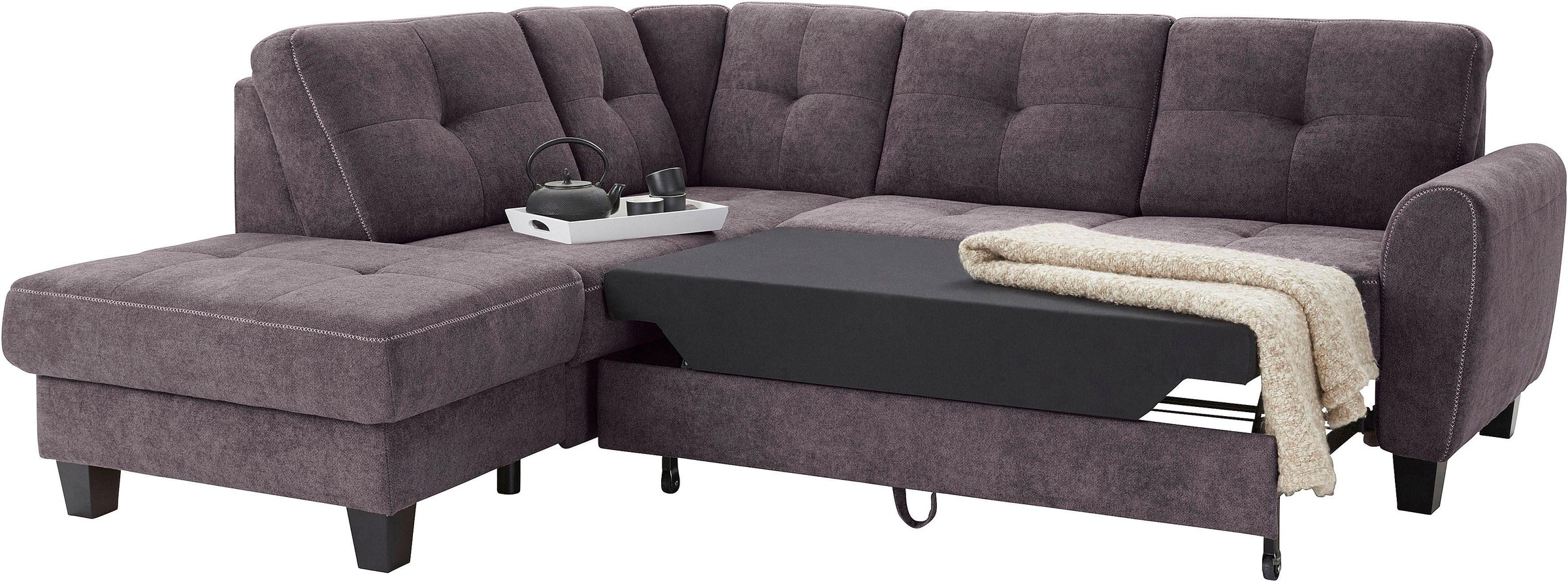 sit&more Ecksofa »Varese L-Form«, mit Federkern, wahlweise mit Bettfunktion und Stauraum