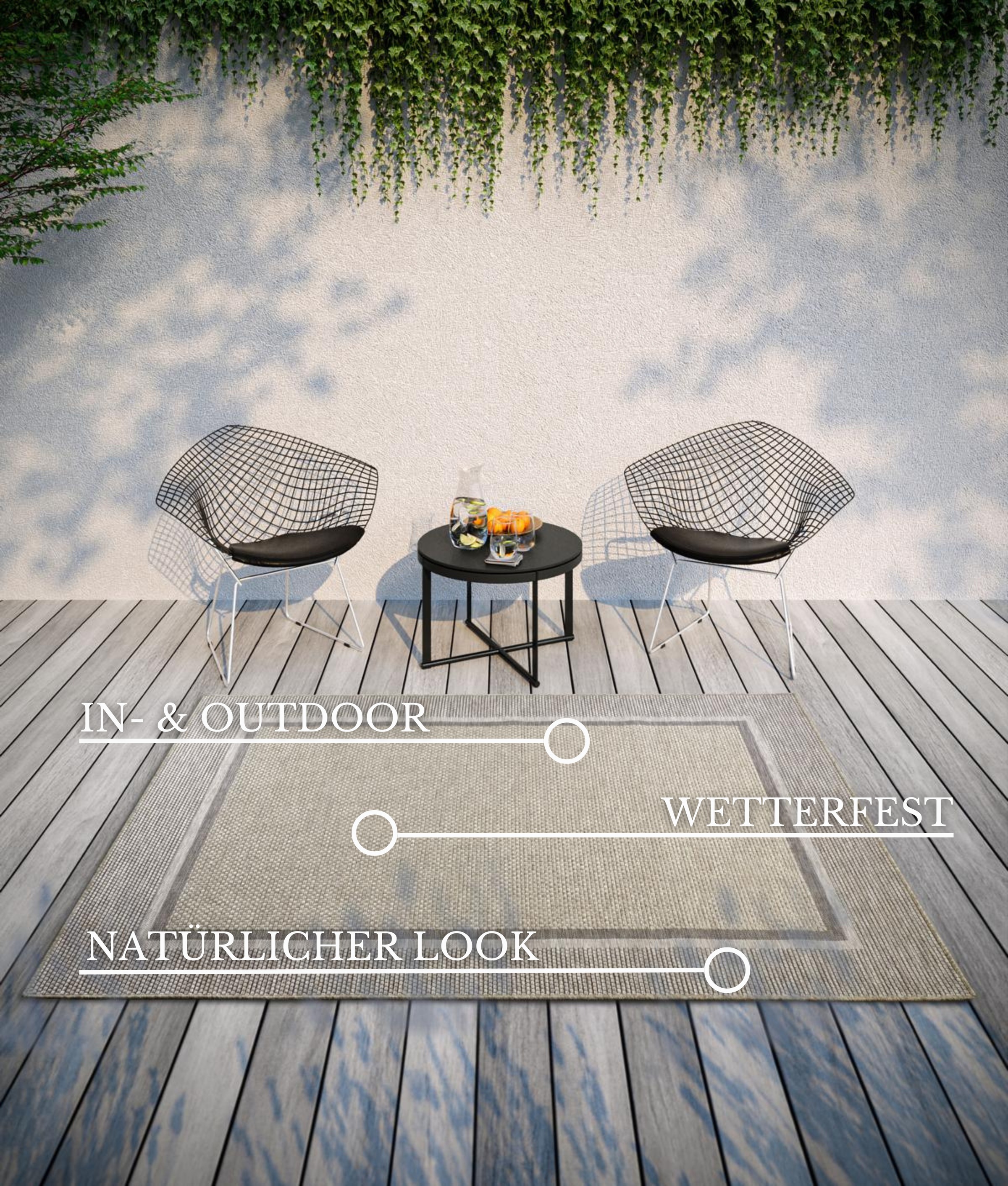 Thumbnail - Villeroy & Boch Teppich "Luitwin", rechteckig, 8 mm Höhe, In-& Outdoor, Flachgewebe, wetterfest, Terrasse, Balkon, natur...