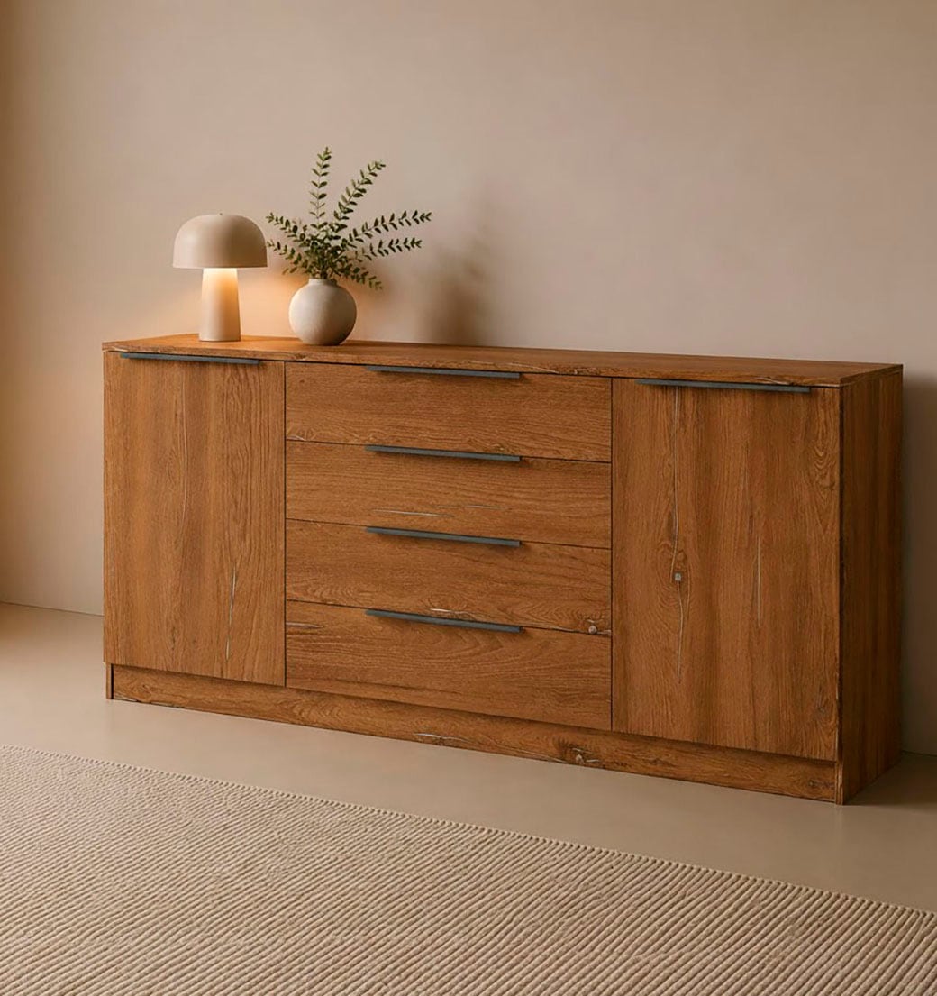 borchardt Möbel Sideboard »Tom, moderne Kommode mit dunklen Metallgriffen« 166cm, 2 Türen 4 Schubfächer, variable Einlegeböden, viel Stauraum