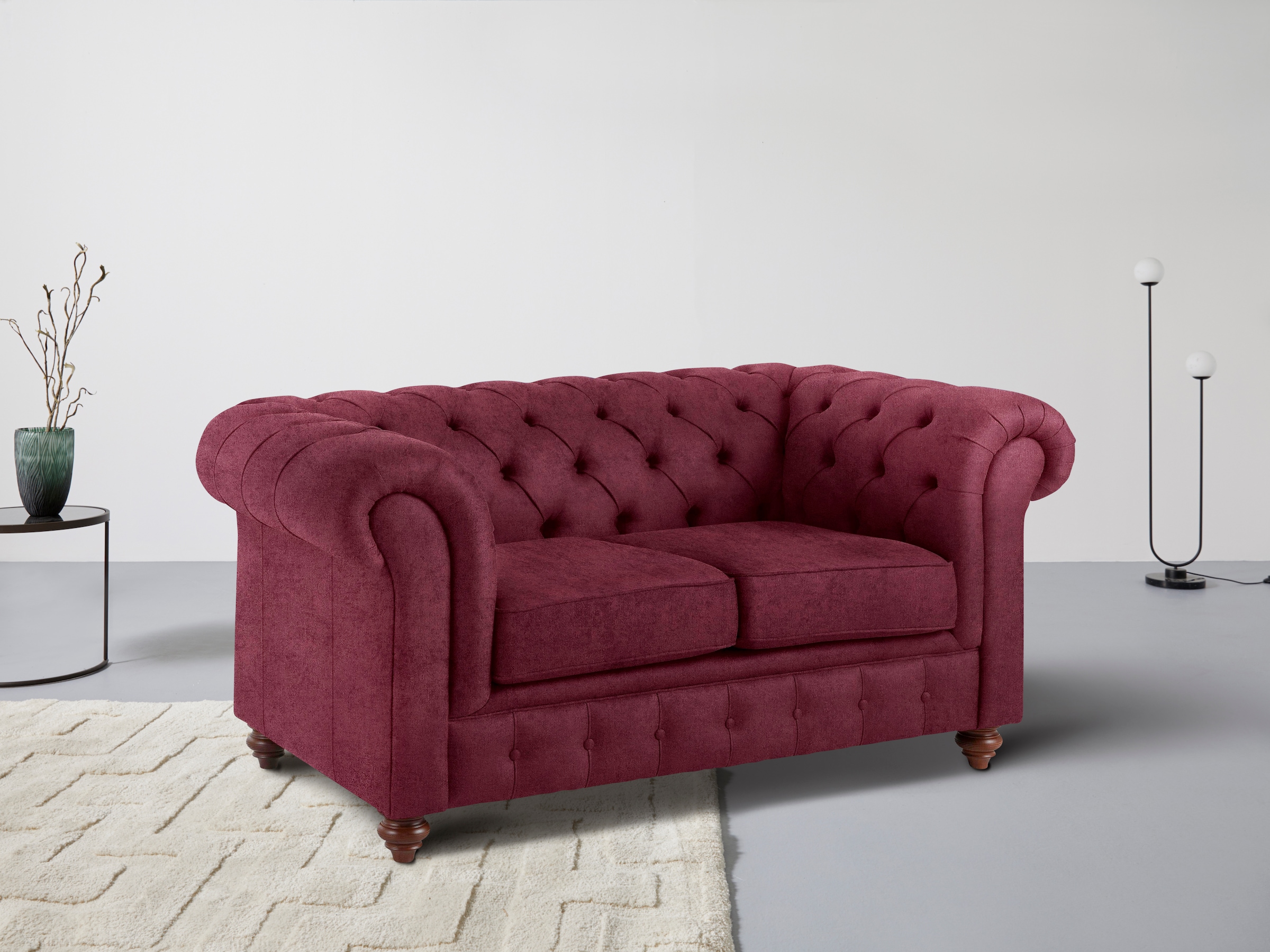 Home affaire Chesterfield-Sofa »Chesterfield 2-Sitzer B/T/H: 150/89/74 cm«, mit hochwertiger Knopfheftung, auch in Leder