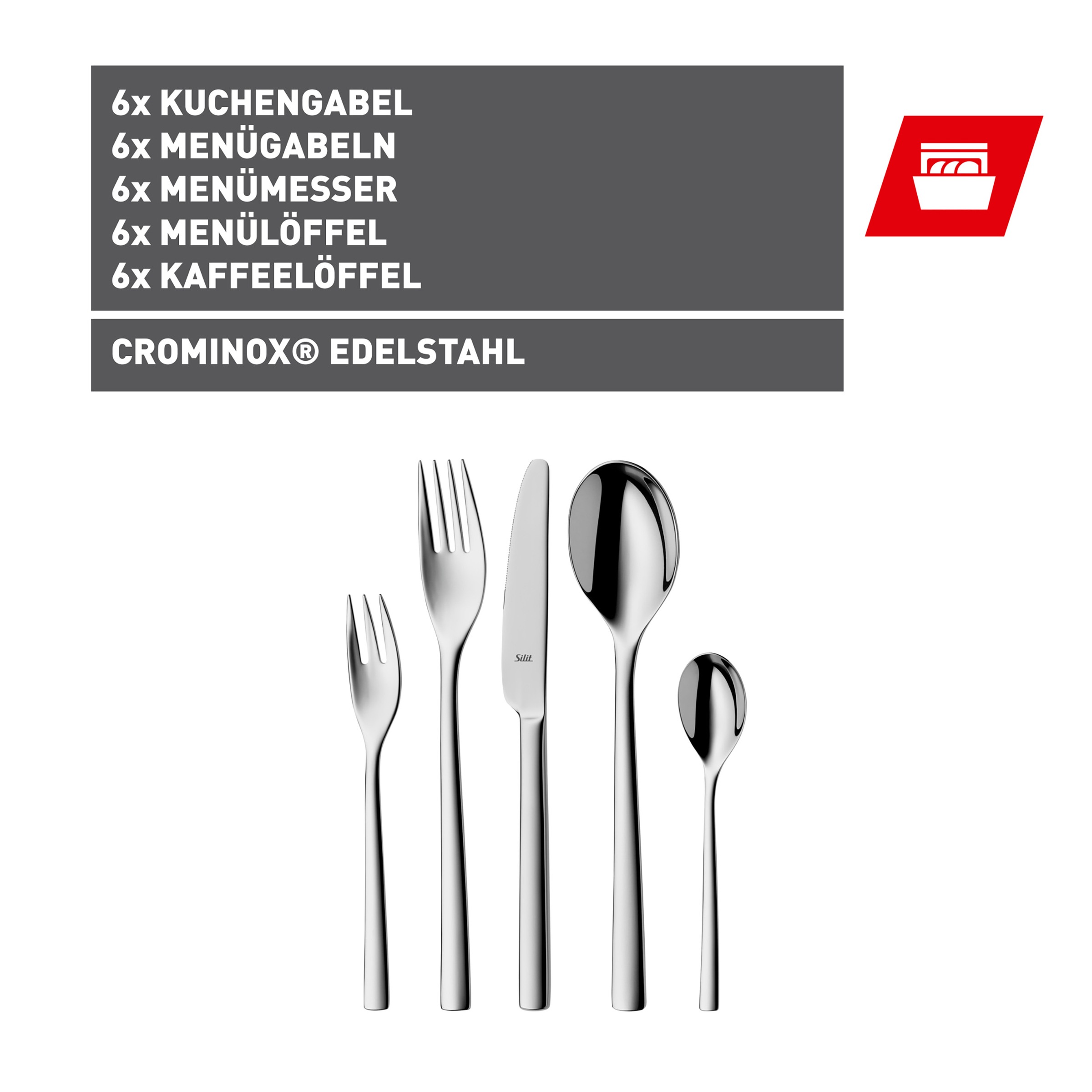 Silit Besteck-Set »Trend«, (Set, 30 tlg.), 30-teilig, poliert, Crominox: Edelstahl 18/10, Wellenschliff