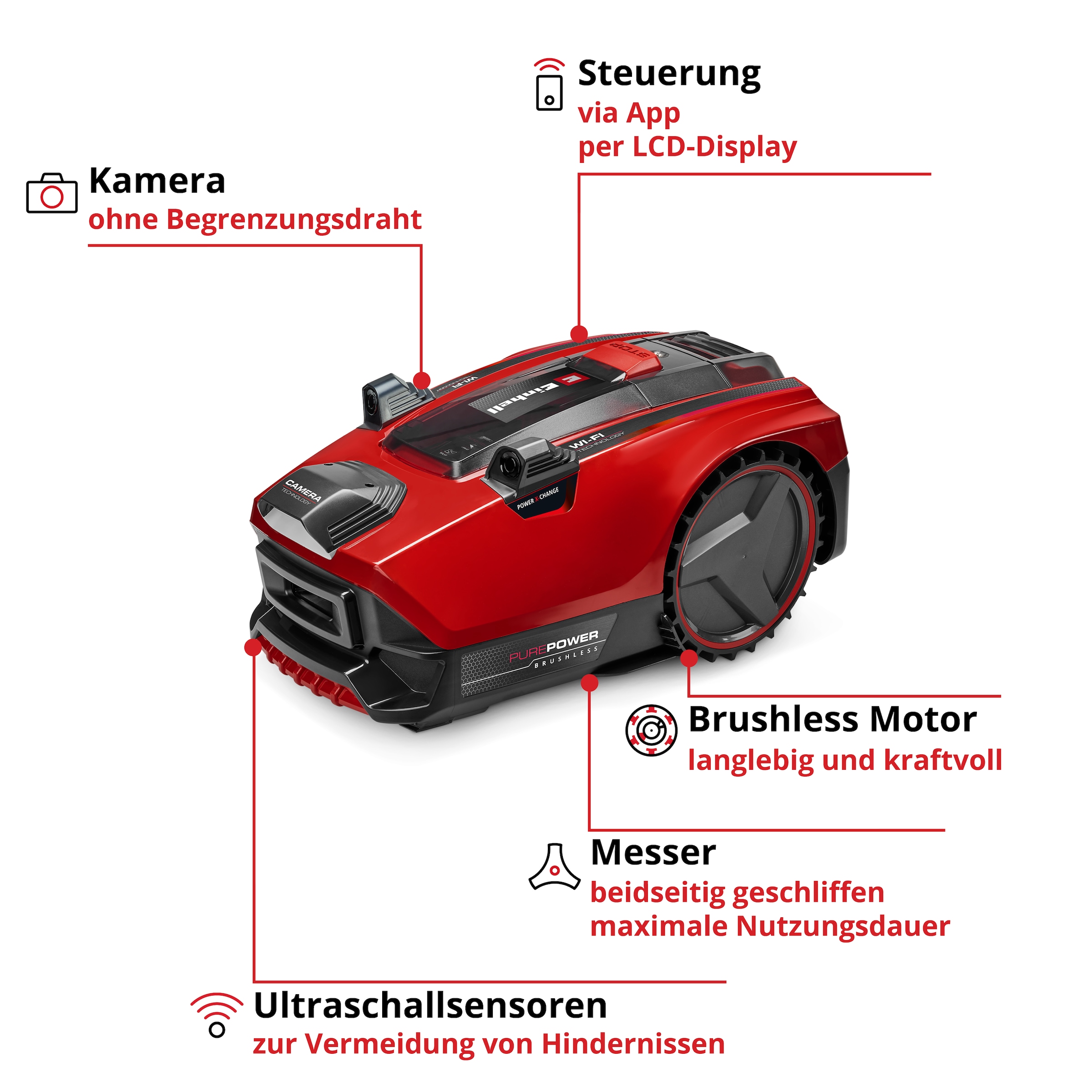 Einhell Rasenmähroboter »»FREELEXO CAM PLUS 600««, (9 St.), Inkl. 4,0 Ah Plus Akku und Ladestation