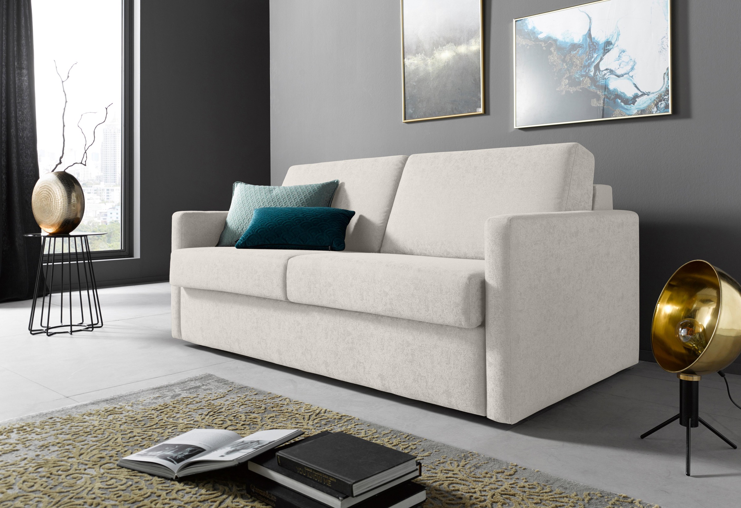 Places of Style Schlafsofa »GOLDPOINT 182cm, Dauerschläfer, Liegefläche 140/200 cm,«, 3-Sitzer mit Bettfunktion, Bonell-Federkernmatratze