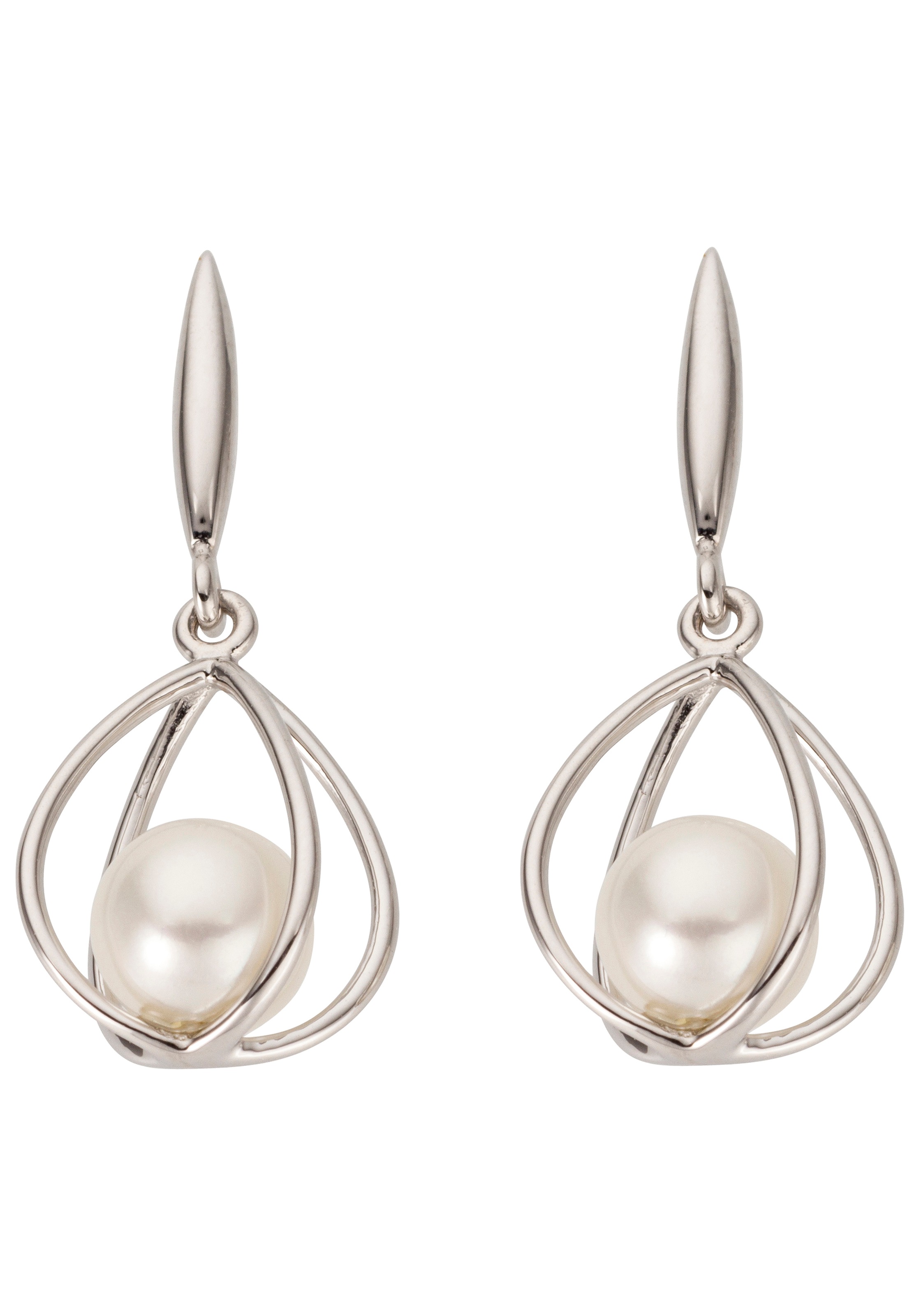 JOBO Perlenohrringe »Ohrringe Weißgoldohrringe 24 mm« 585 Weißgold mit Perlen