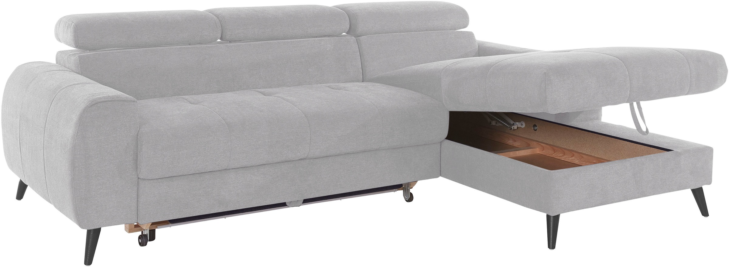 COTTA Ecksofa »Mia L-Form mit 3 Zierkissen«, wahlweise mit Bettfunktion, Bettkasten, Beleuchtung & Wireless-Charger