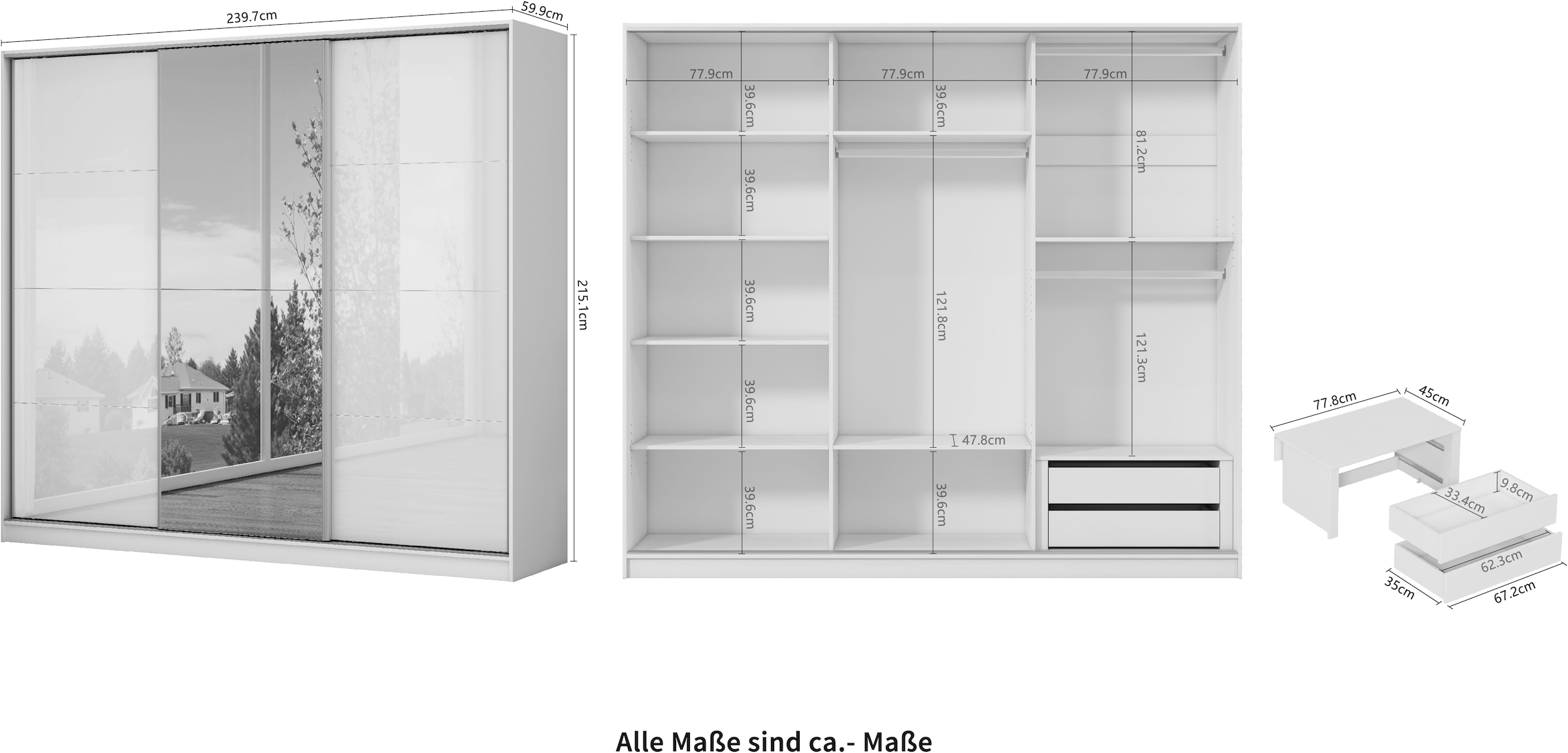 OTTO home Kleiderschrank »Trento Schlafzimmerschrank mit Premium Ausstattung &  Schiebetüren« Leichtgängige Schiebetüren mit Softclose und tolle Innenaussatttung