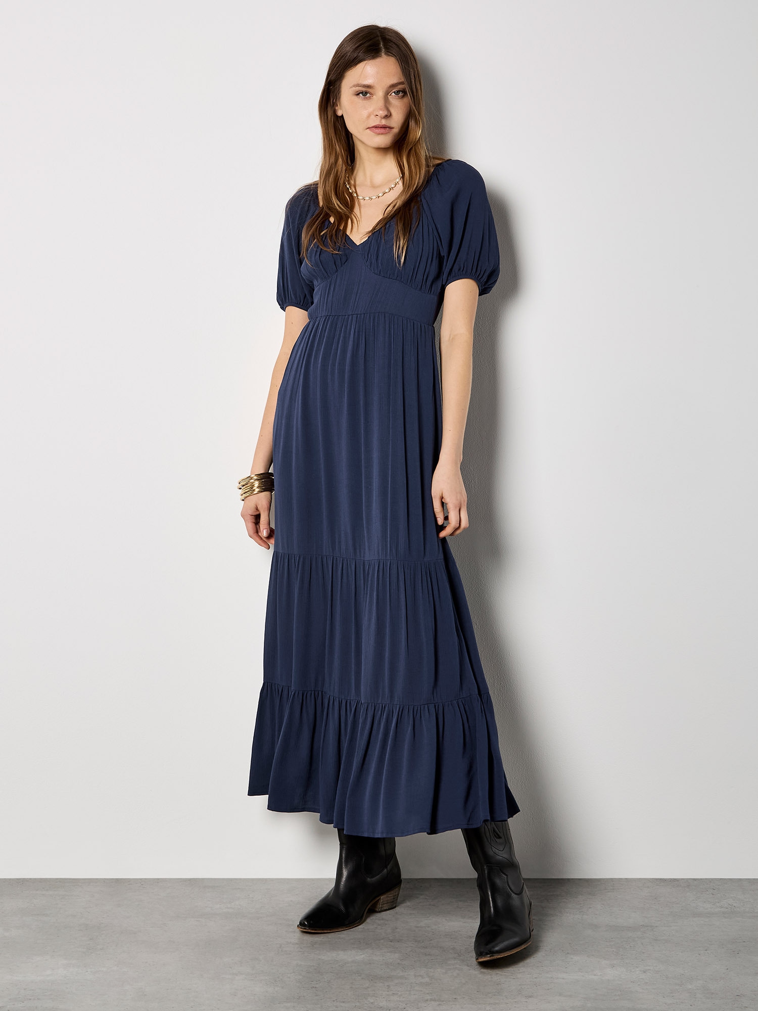 Apricot Maxikleid "Maxikleid mit Stufenrock" in Knitteroptik