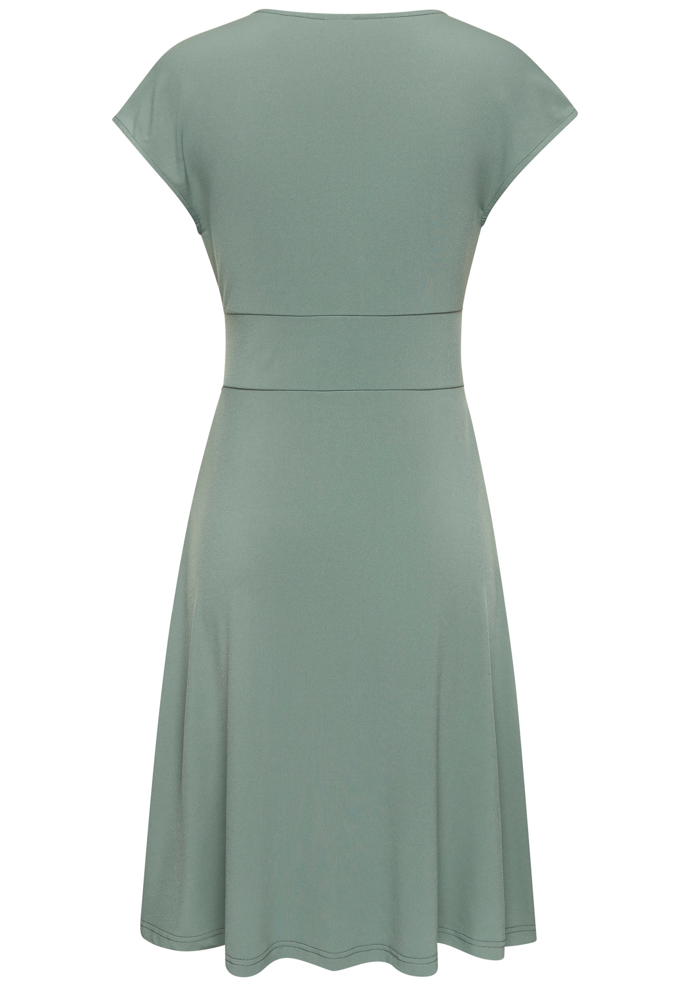 Midikleid LASCANA, Damen, Gr. 40, N-Gr, grün (sage grün), Jersey, Obermaterial: 95% Polyester, 5% Elasthan, unifarben, figurumspielend knieumspielend, tiefer V-Ausschnitt, Kleider Midikleid, aus bügelfreier Ware, elegantes Sommerkleid aus Jersey, Strandkl 3