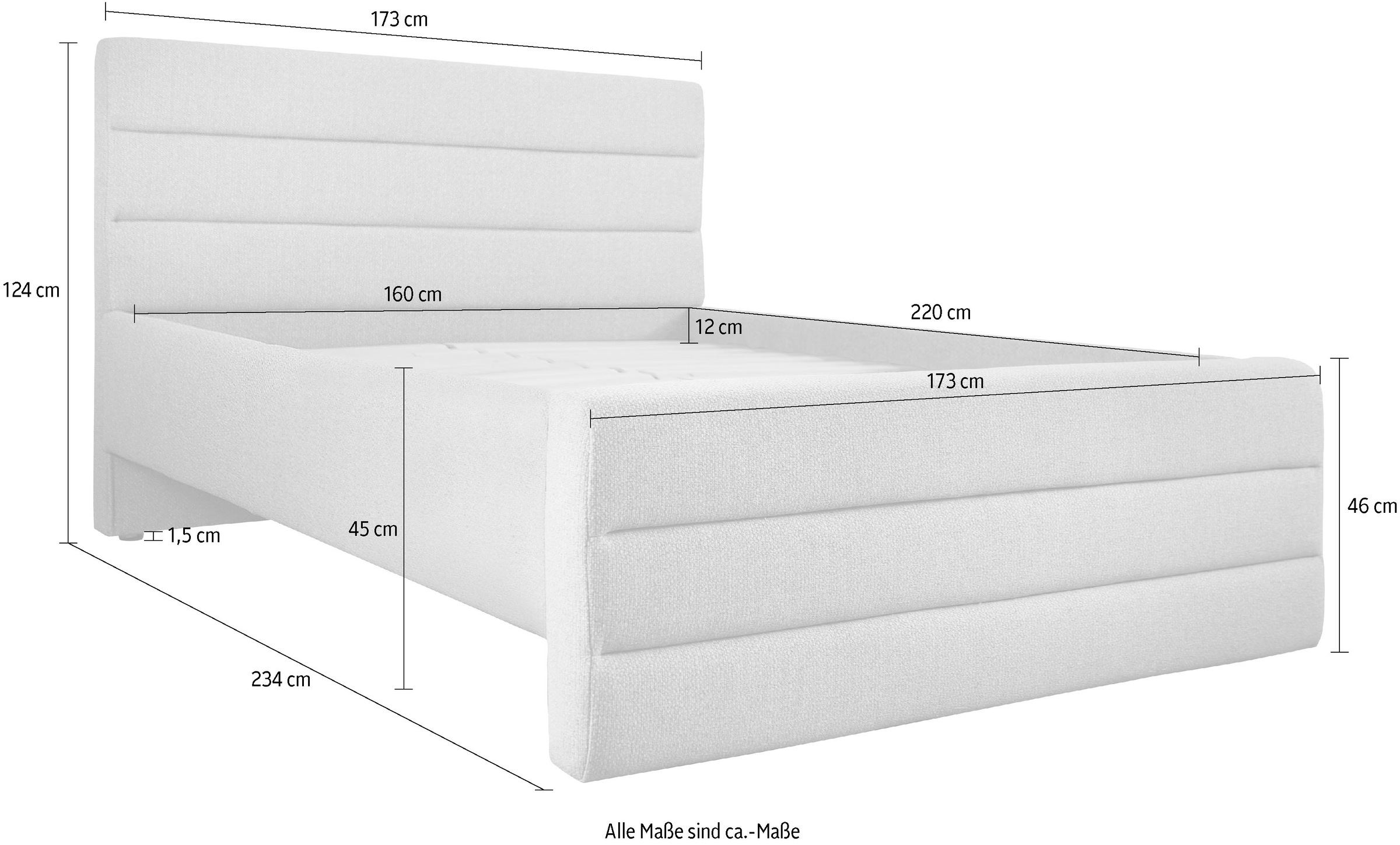 OTTO products Polsterbett »Merrit«, Quernaht im Kopf- und Fußteil, in 5 Breiten, auch in 220 cm Länge