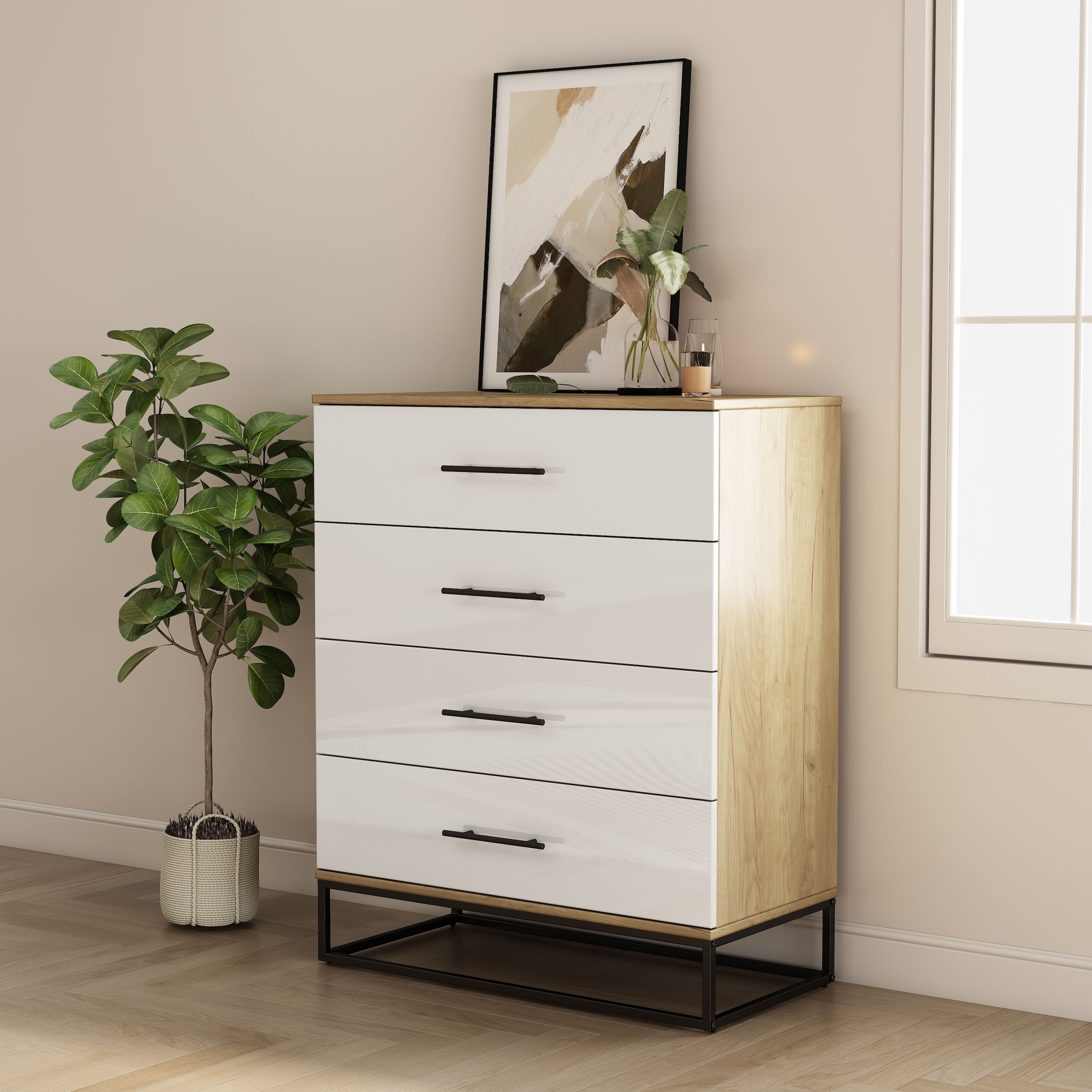 OTTO home Schubkastenkommode "Lucca Sideboard mit schwarzen Griffen 4 Schub günstig online kaufen