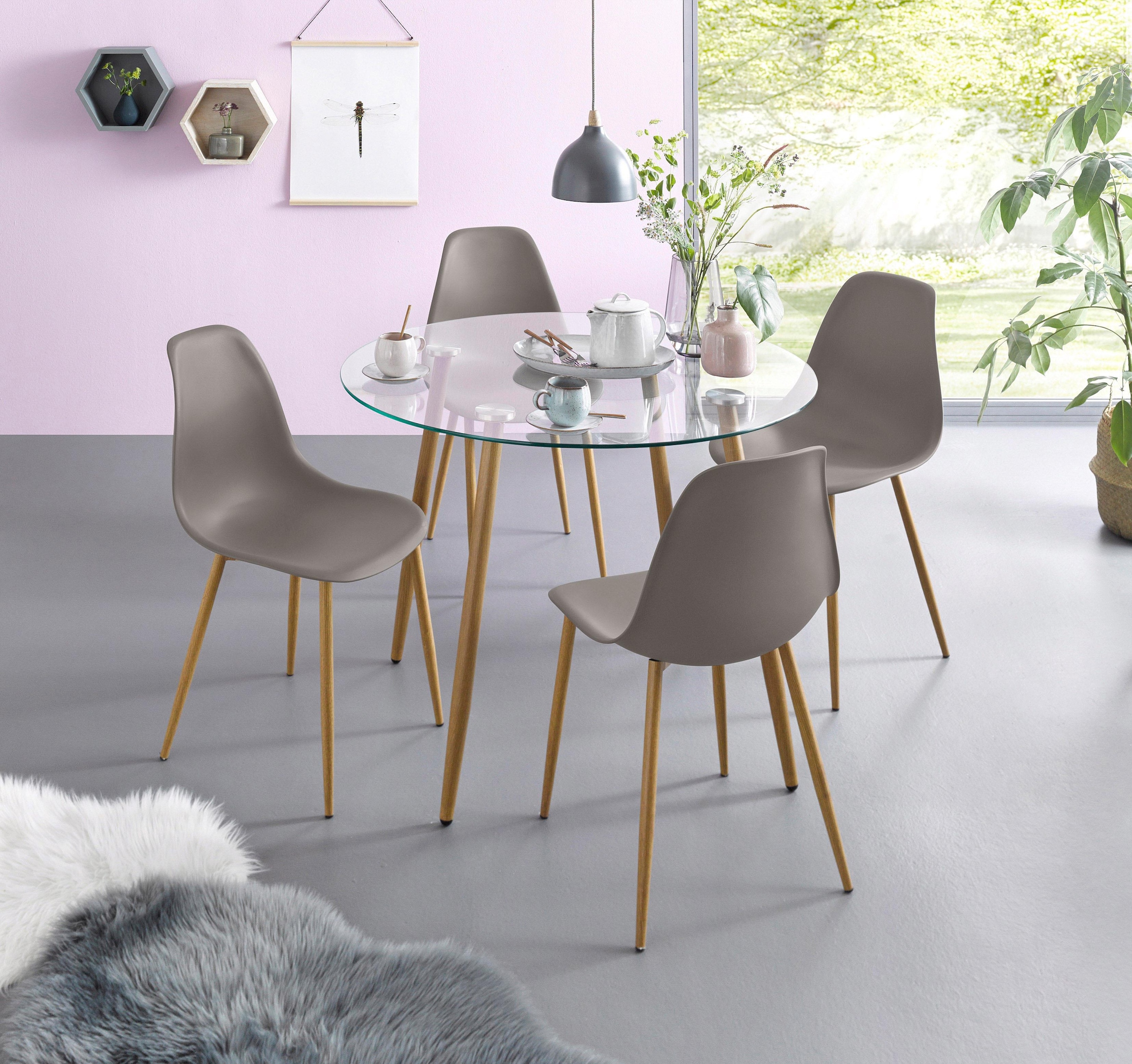 INOSIGN Essgruppe "Miller" Set, 5 Stk. tlg. Glastisch mit 4 Stühlen (Kunsts günstig online kaufen