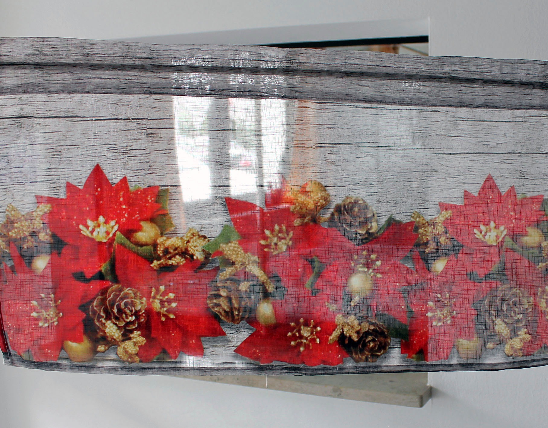 Thumbnail - HOSSNER - ART OF HOME DECO Querbehang "Weihnachtsstern" Stangendurchzug 1 Stk. tlg. Hintergrund in Holzoptik