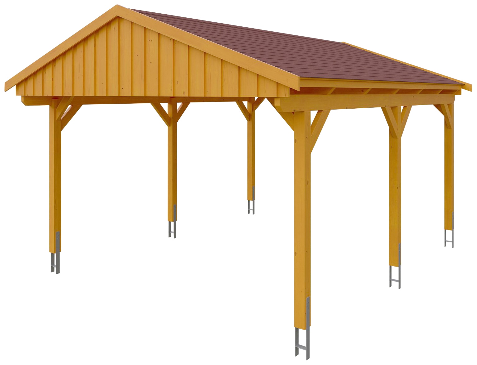 Skanholz Einzelcarport »Fichtelberg«, Leimholz-Nordisches Fichtenholz, hellbraun, mit roten Schindeln