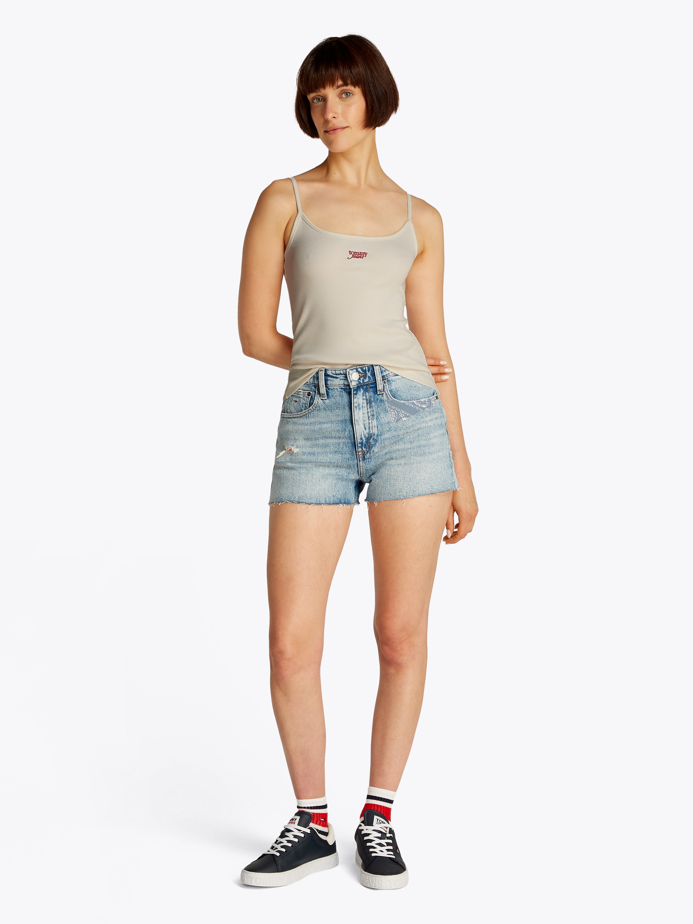 Tommy Jeans Spaghettitop »TJW SCRIPT STRAPPY TOP«, in Rippoptik, mit Logoschriftzug