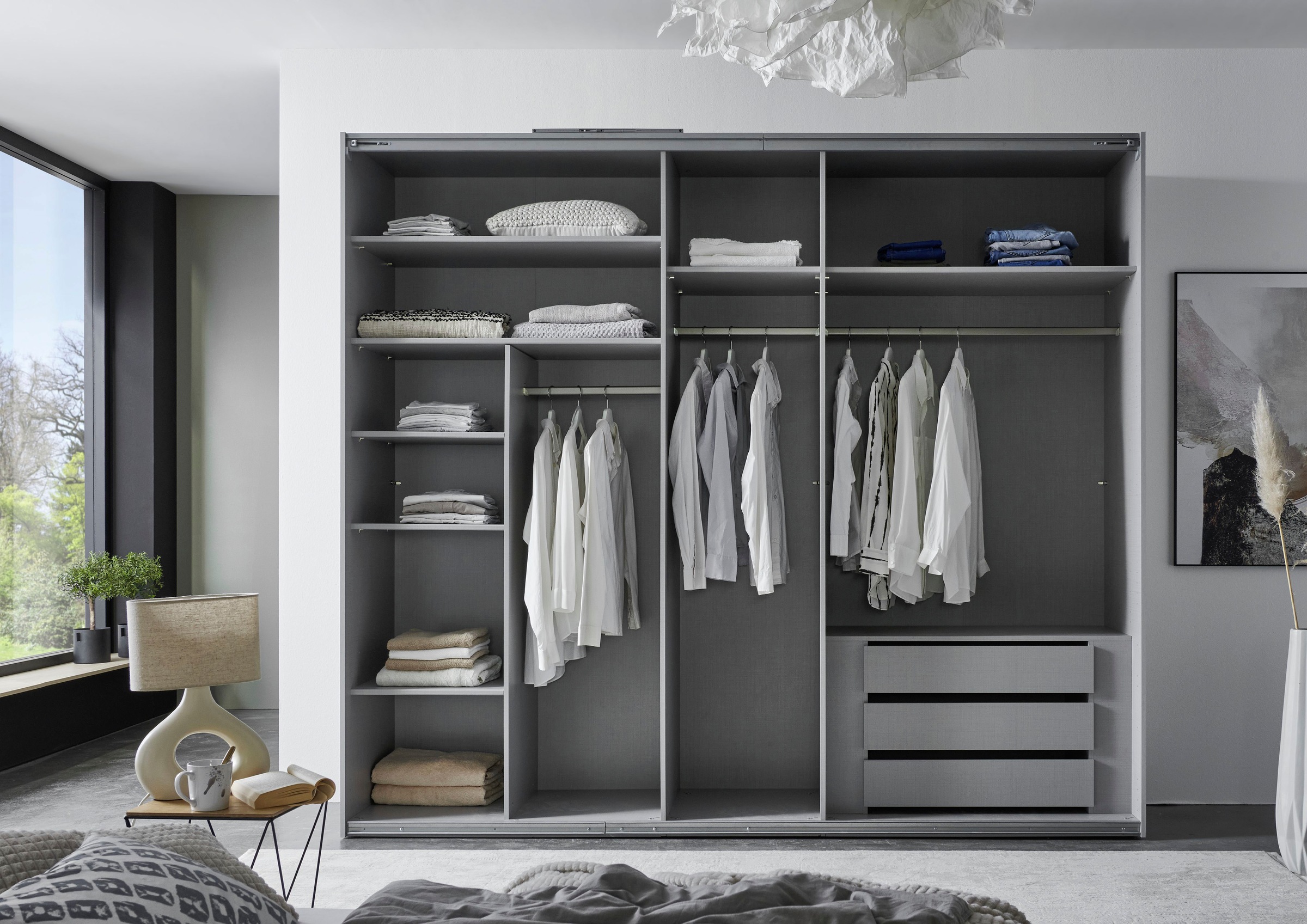 Wimex Kleiderschrank »Indiana by fresh to go, wahlweise mit oder ohne Spiegel«, (INKLUSIVE Innenausstattung und Selbsteinzug für die Türen), große Breiten250 oder 300cm, mit oder ohne Glasfront, Made in Germany