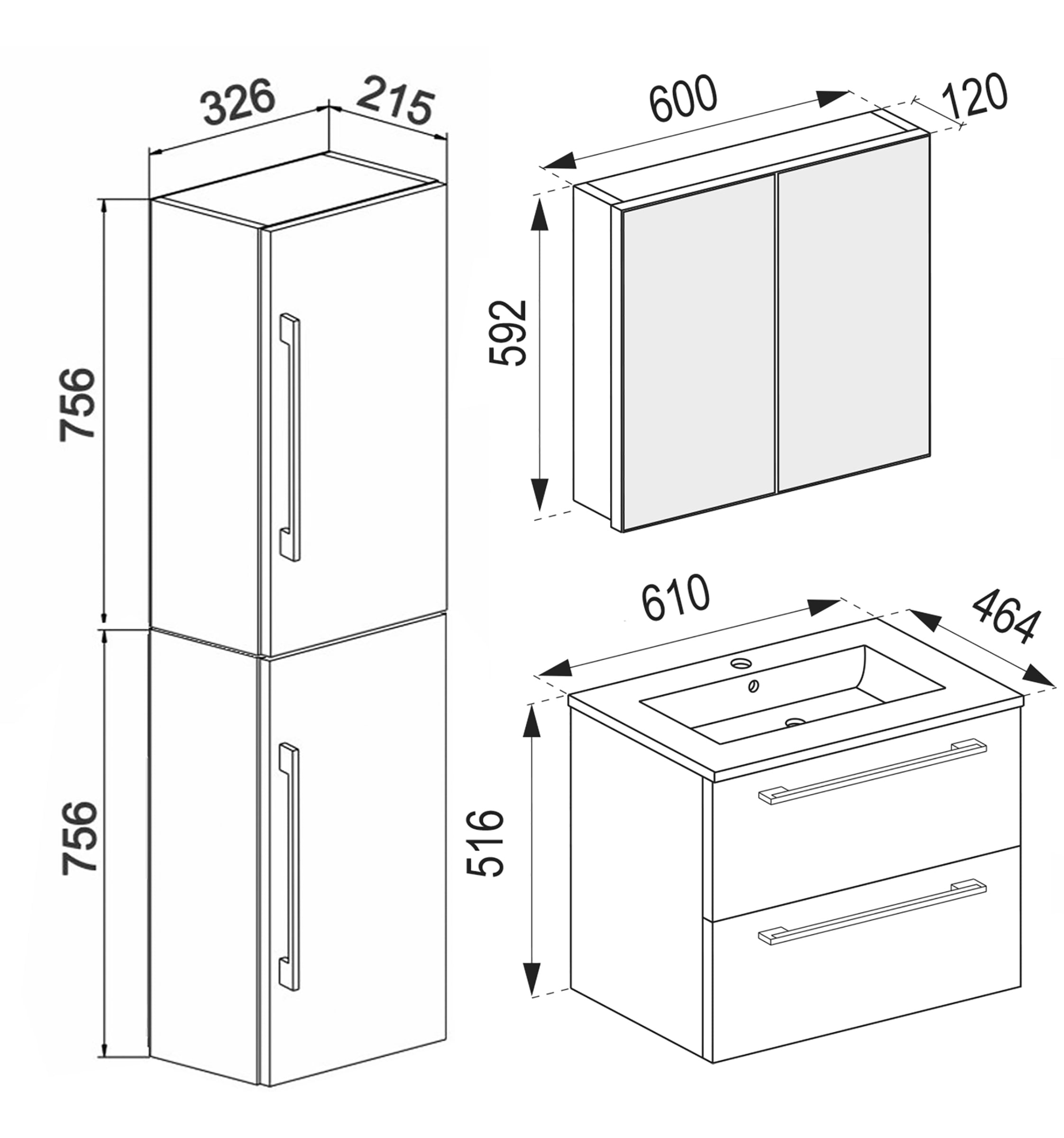 VCM Waschtisch »4-tlg. Waschplatz Waschtisch Badinos Schublade SC« 4 Stk. tlg.