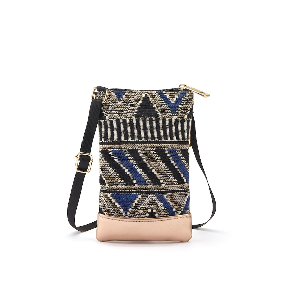 Damenmode Taschen LASCANA Umhängetasche, Minibag, Handytasche zum Umhängen im modischen Ethno Look beige-schwarz-goldfarben-blau