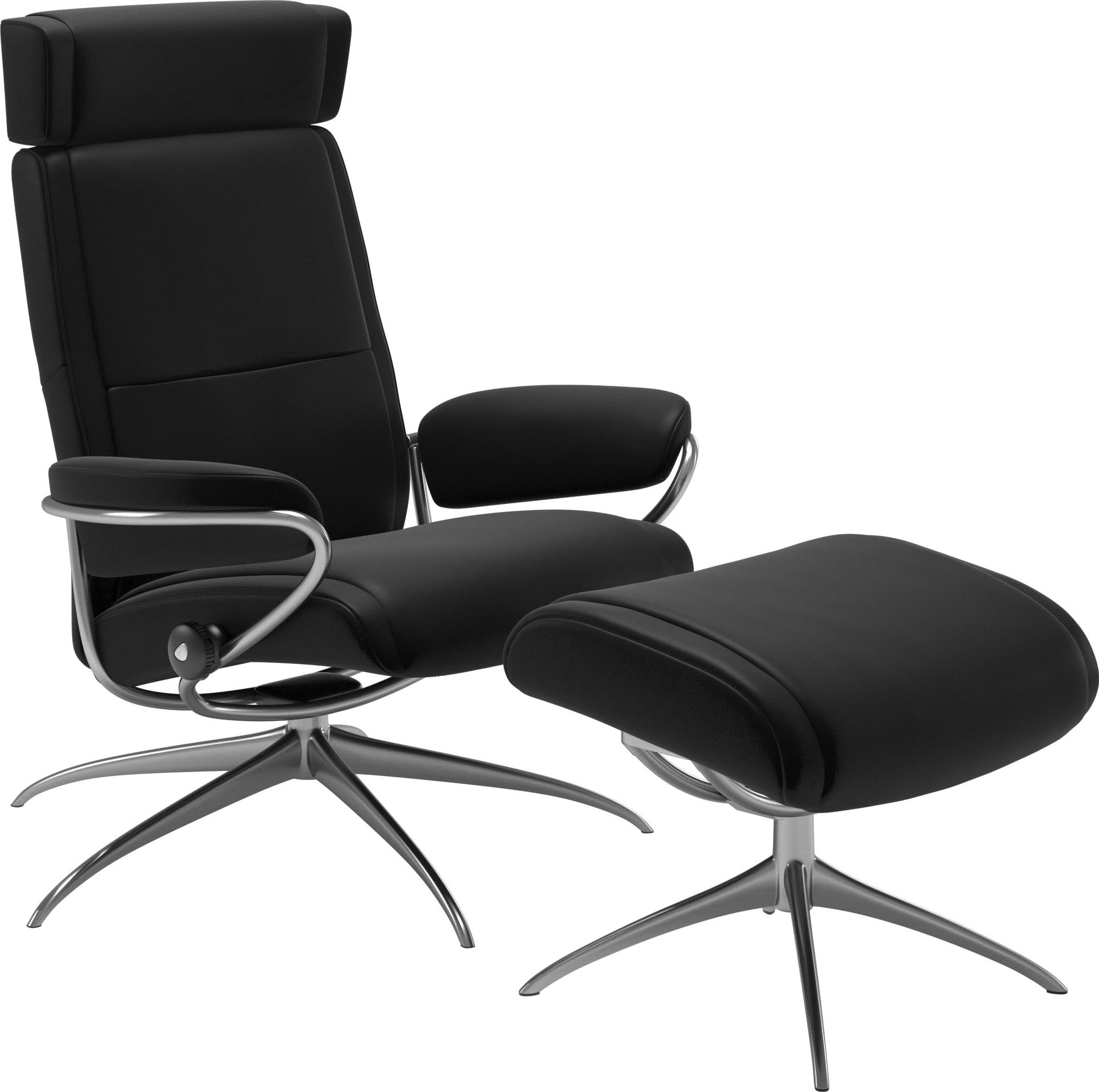 Stressless Relaxsessel "Paris" Set, Relaxsessel mit Hocker, mit Hocker, Low Back mit Kopfstütze, mit Star Base, Gestell Chrom