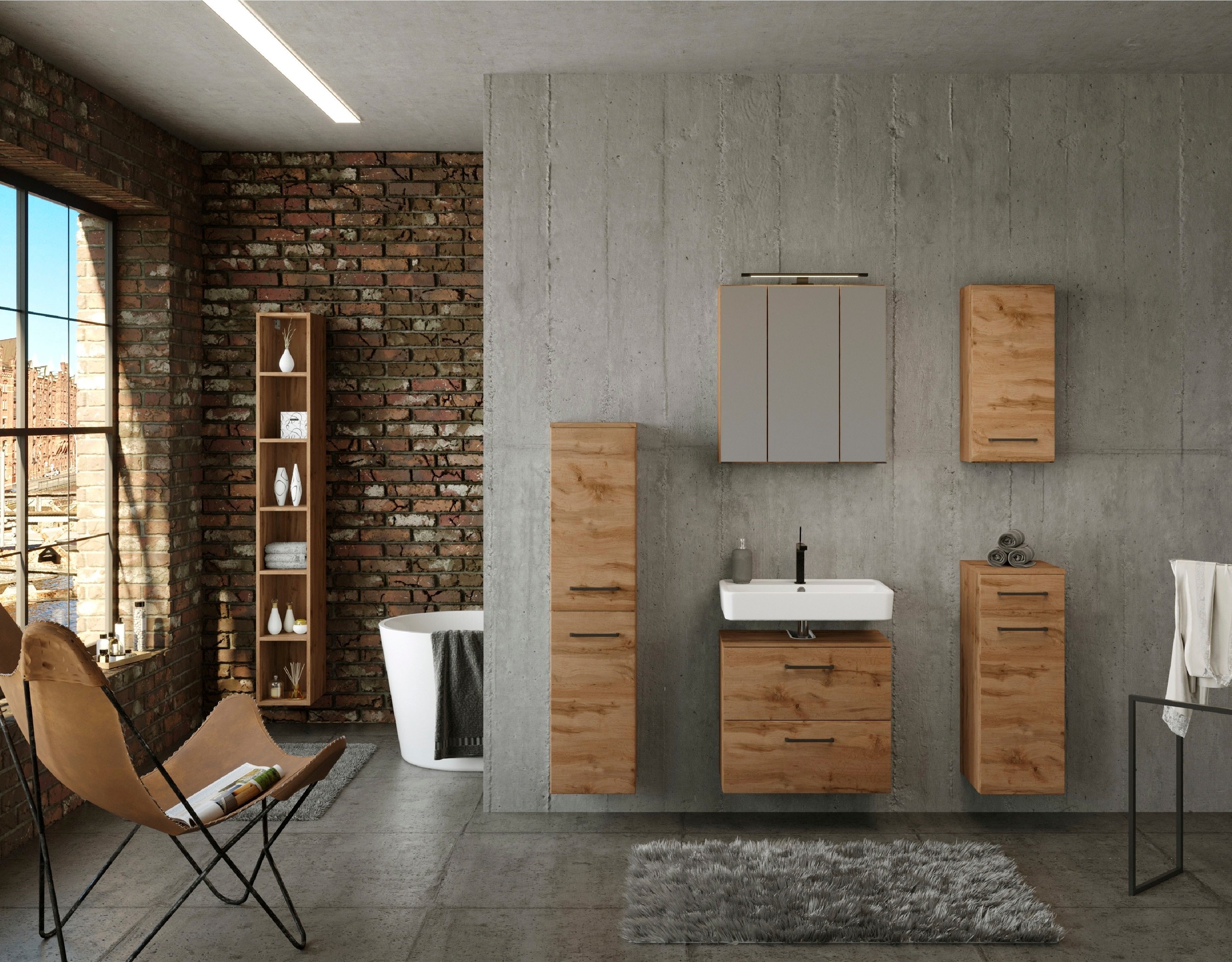 welltime Badmöbel-Set »Chicago«, (3 St., Spiegelschrank, Unterbeckenschrank, Midischrank)
