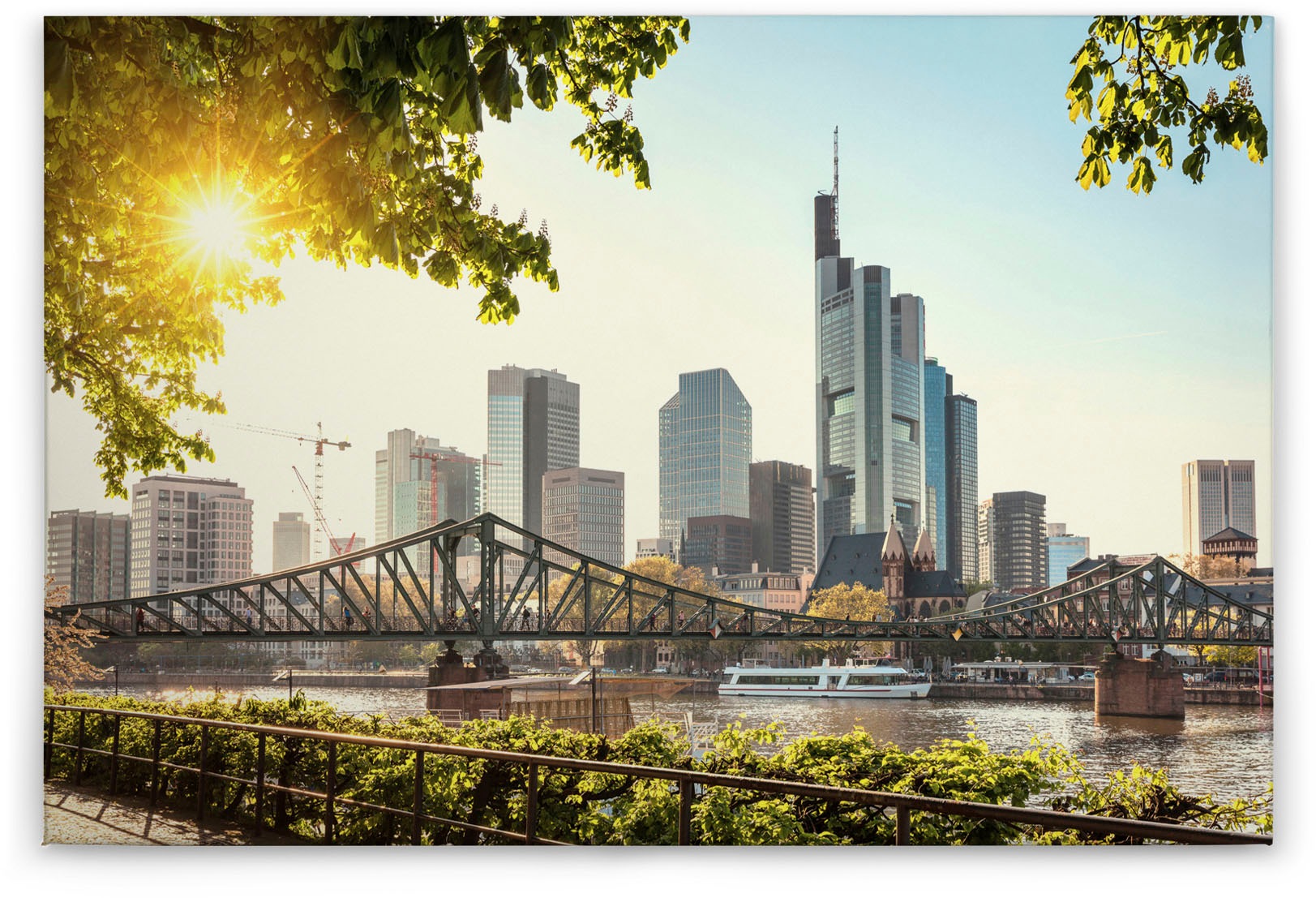A.S. Création Leinwandbild »Frankfurt City«, Kunst-Gemälde-Kinder, (1 St.), Brücke Großstadt Keilrahmen Frankfurt Skyline Leinwand-Bild Wohnzimmer