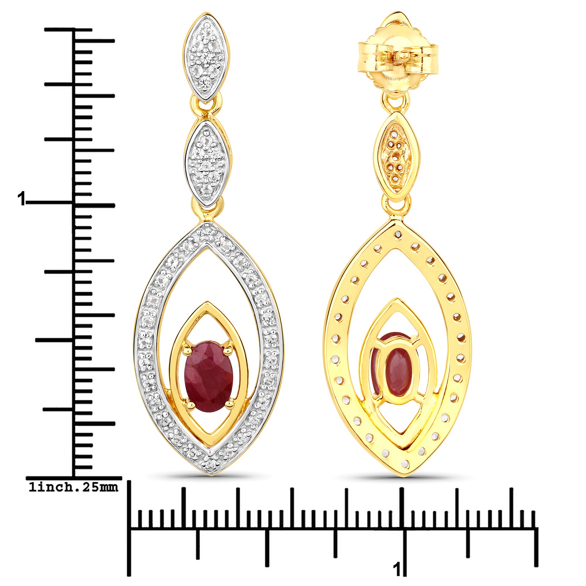 Paar Ohrhänger VIRA JEWELS "Silber 925 zweifarbig 40mm lang mit 2x Rubin und 80x Weiß-Topas", gelb (gelb, rot), Ohrringe, Damen, one-size, 1,38, Silber 925 (Sterlingsilber) 2