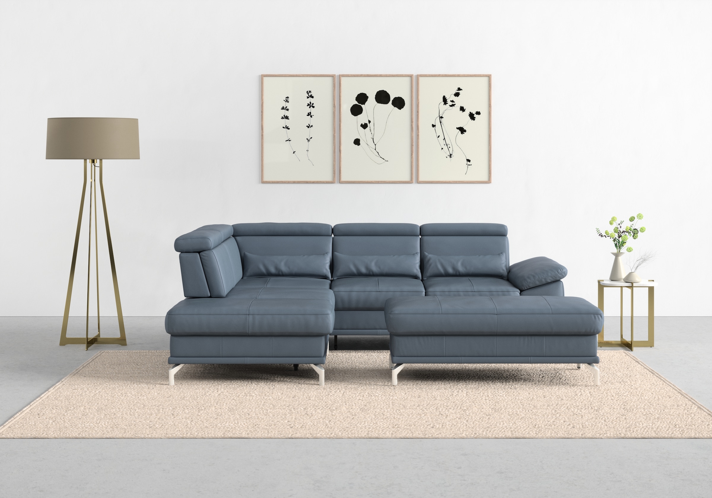 sit&more Ecksofa "Cabrio L-Form, B: 274 cm, mit Sitztiefen-, Arm- & Kopfteilverstellung" 3 Nierenkissen, Federkern, optional Schlaffunktion und Stauraum