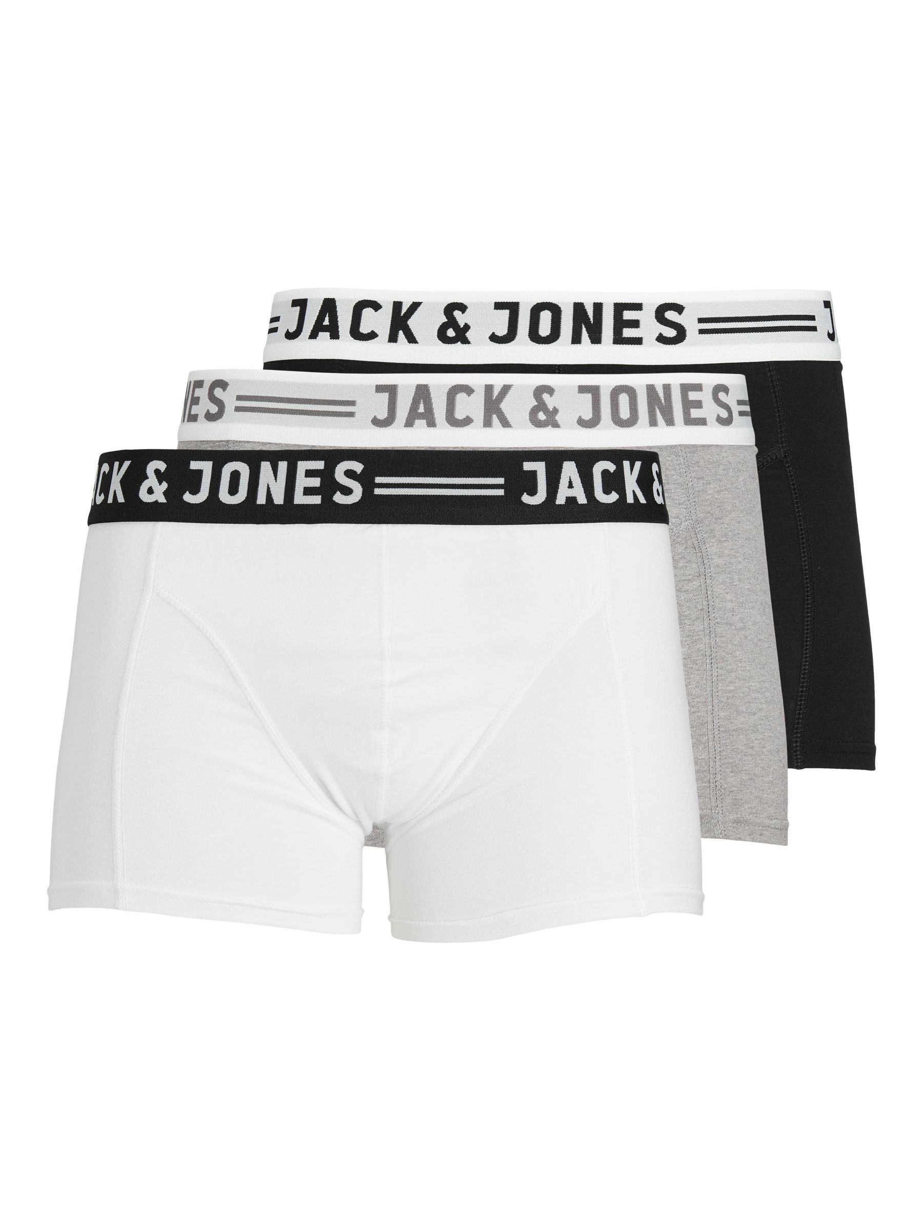 JACK & JONES Herren Boxer "Sense Trunks", Gr. XXLschwarz, weiß, grau, meliert, Obermaterial: 95% Baumwolle, 5% Elasthan, Unterhosen