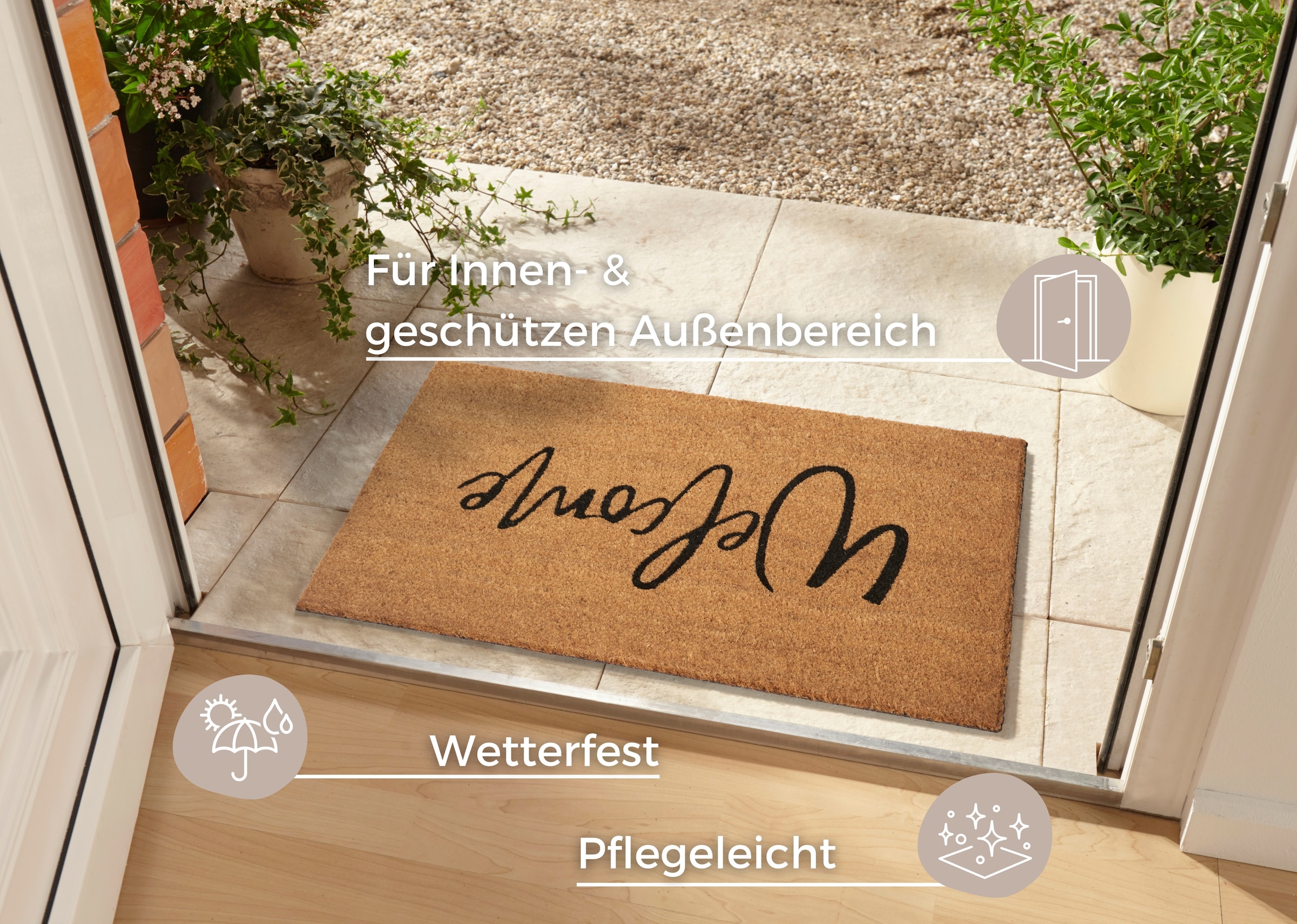 HANSE Home Fußmatte »Welcome, Türmatte«, rechteckig, 15 mm Höhe, Kokos, Schmutzfangmatte, Outdoor, Rutschfest, Innen, Kokosmatte, Flur