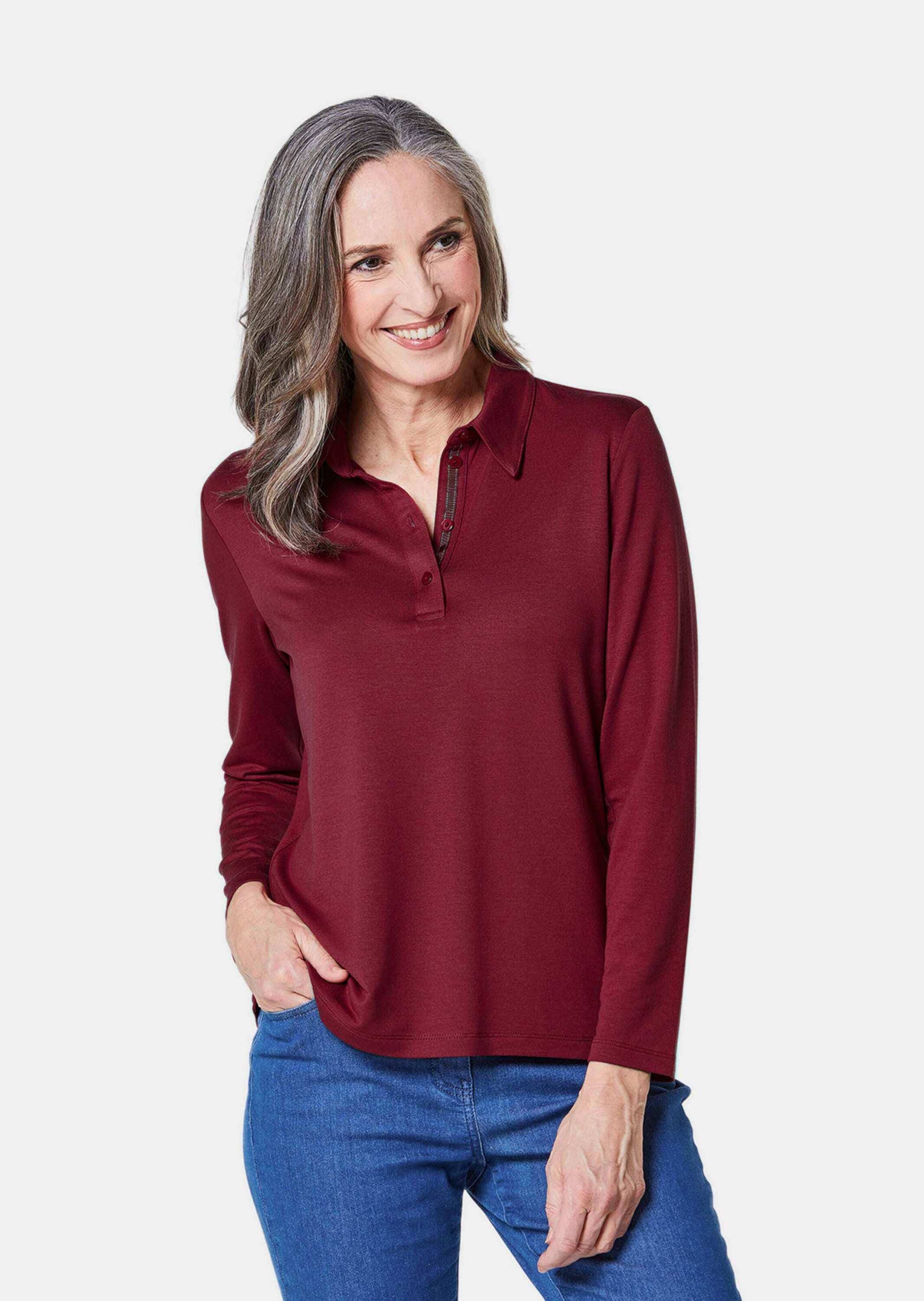 GOLDNER Poloshirt »Langarm Poloshirt mit Schmuckband an Knopfleiste«