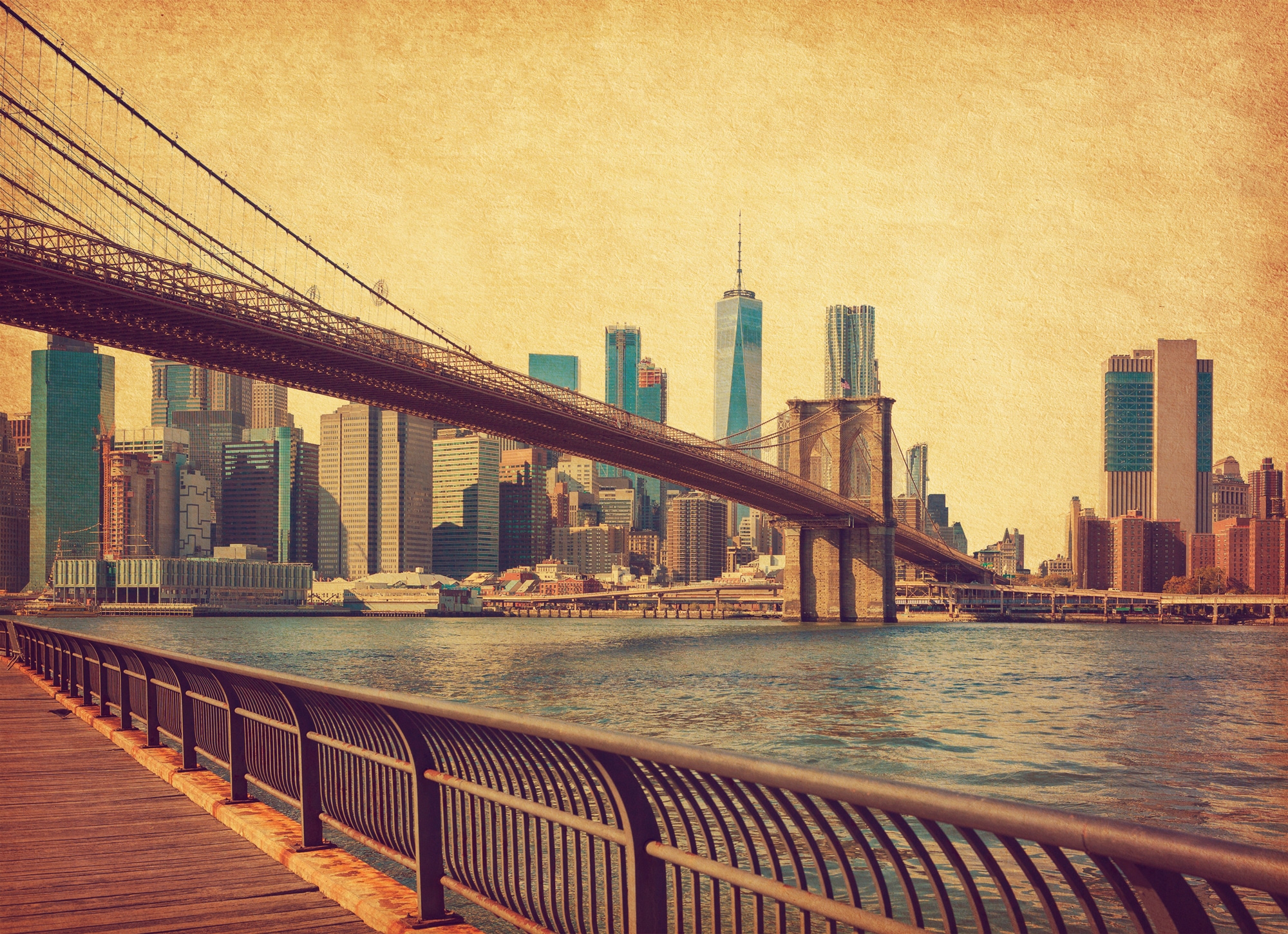 Papermoon Fototapete "NEW YORK-RETRO BROOKLYN BRIDGE MANHATTAN SKYLINE STAD günstig online kaufen