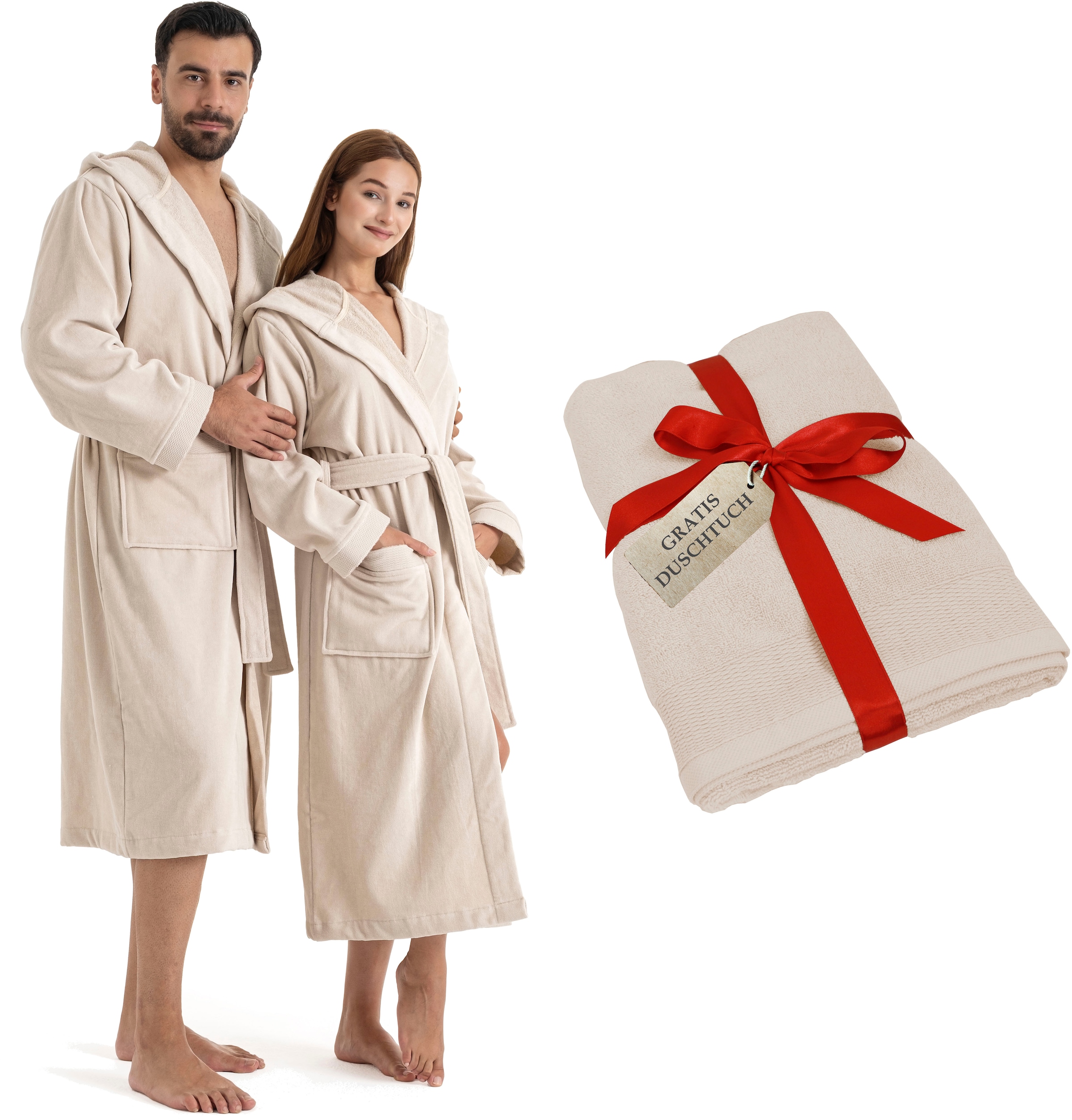 Unisex-Bademantel OTTO HOME, L:120cmbeige, Veloursfrottier, Hausmäntel, "Fenya, 330 g/m², Premium, Hotelbademantel, Morgenmantel, Sauna & Spa",