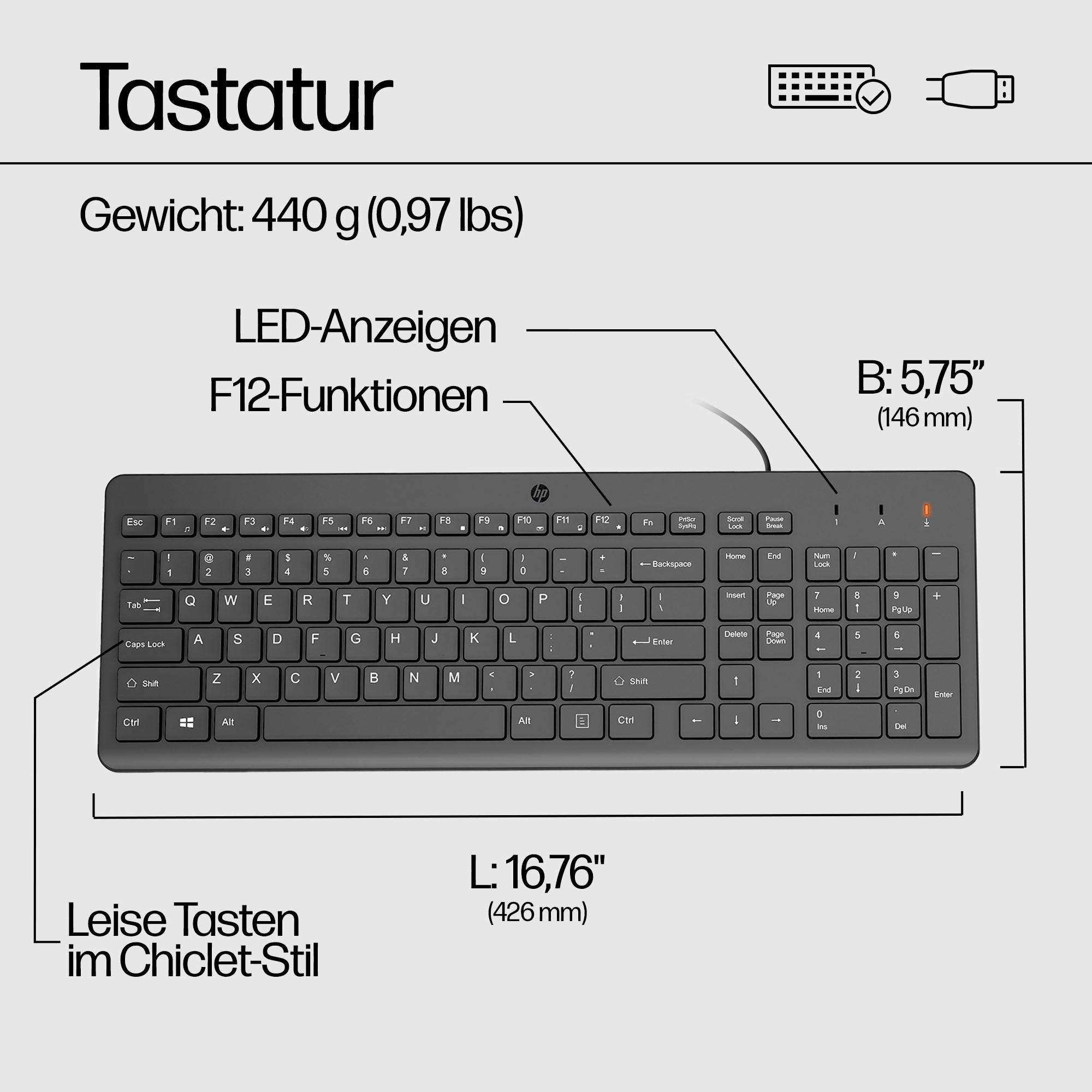 HP PC-Tastatur »150« (Fn-Tasten | Multimedia-Tasten | Ziffernblock)
