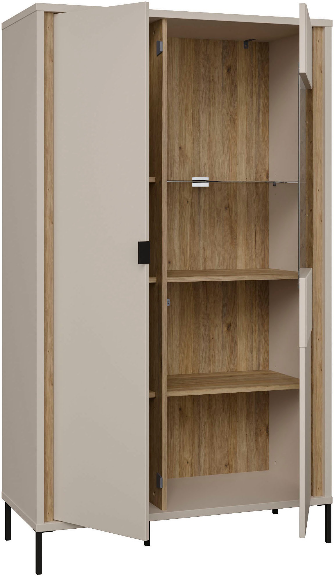FORTE Highboard »Forte Seravel Highboard, Kashmir Beige/Mauvella Eiche opt. Beleuchtung« B/H/T 94,1/160,8/41,5 viel Stauraum, Lamellenoptik