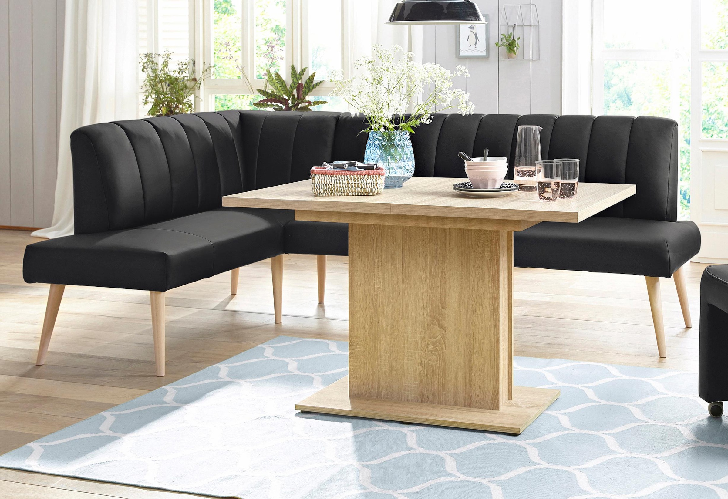 exxpo - sofa fashion Eckbank »Costa, moderne Rückensteppung, bequem und elegant, hoher Holzfuß«, hochwertig verarbeitet, Frei im Raum stellbar