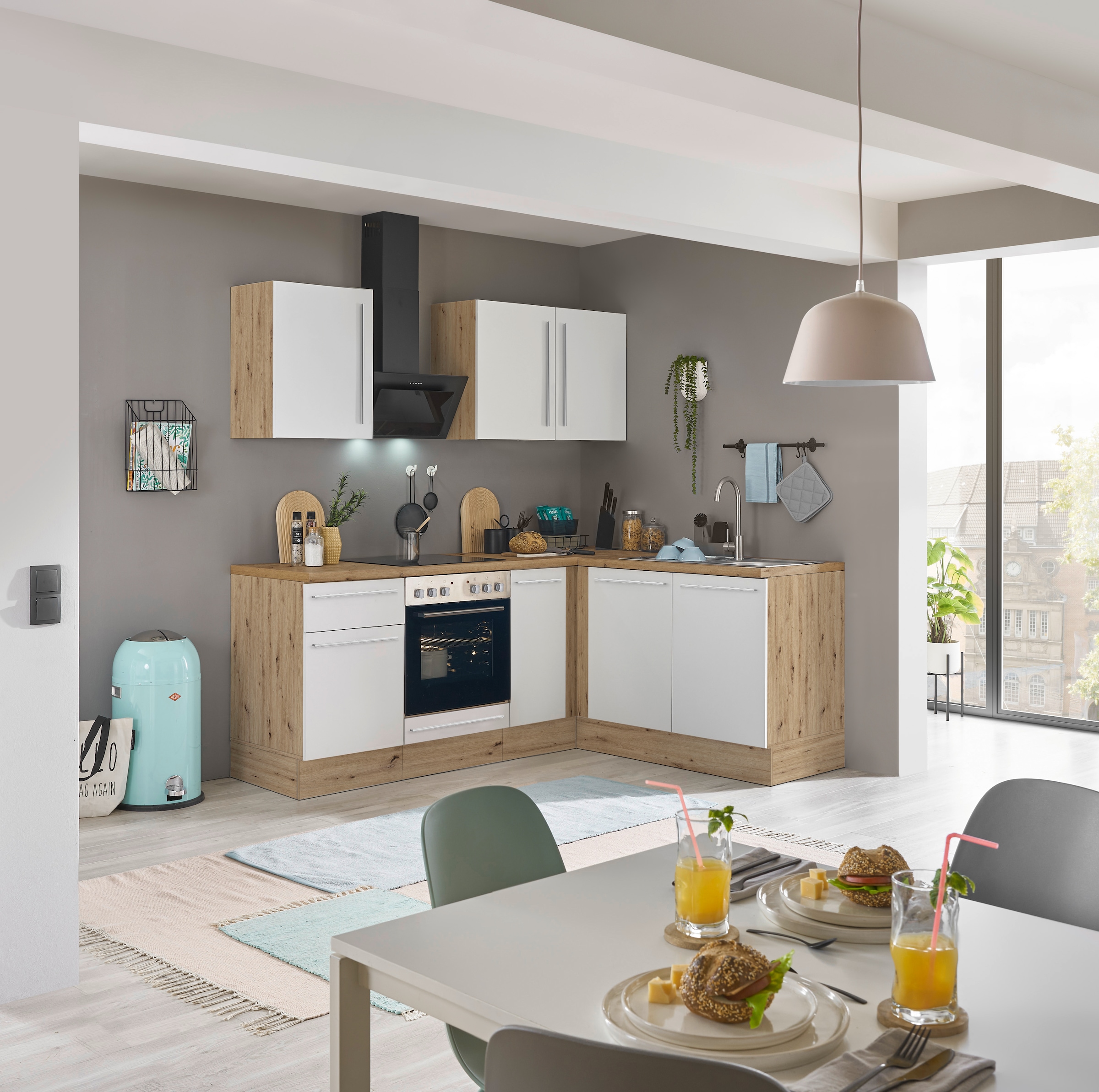 KOCHSTATION Winkelküche »Florida, Stellbreite 210x165 cm«, wahlweise mit E-Geräten, mit Softclose für Türen und Schubkästen