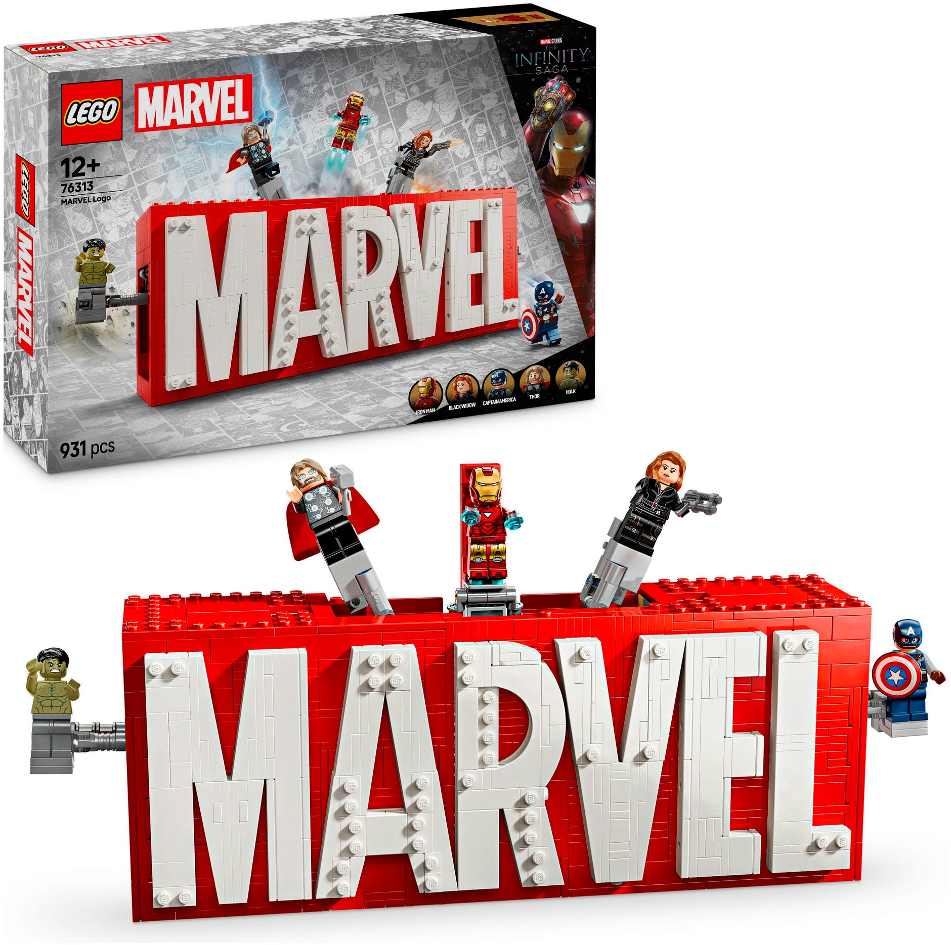 LEGO Kinder Konstruktionsspielsteine "MARVEL Logo & Minifiguren (76313), LEGO Super Heroes", bunt, Kunststoff, Spielbausteine, Made in Europe