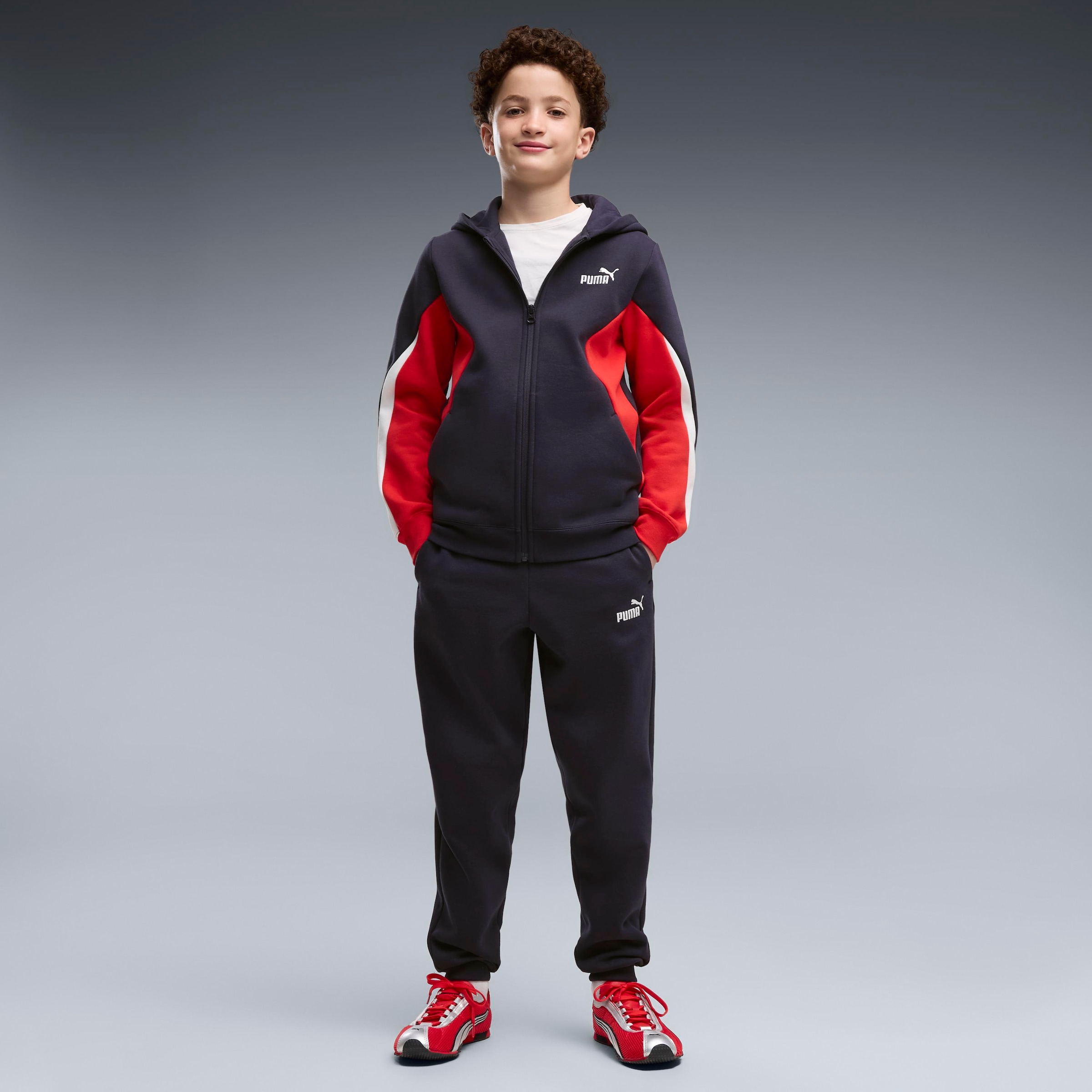 PUMA Trainingsanzug »ESS BLOCK FULL-ZIP SWEAT SUIT B« 2 2-teiliges Set, mit Reißverschluss am Oberteil, Regular Fit