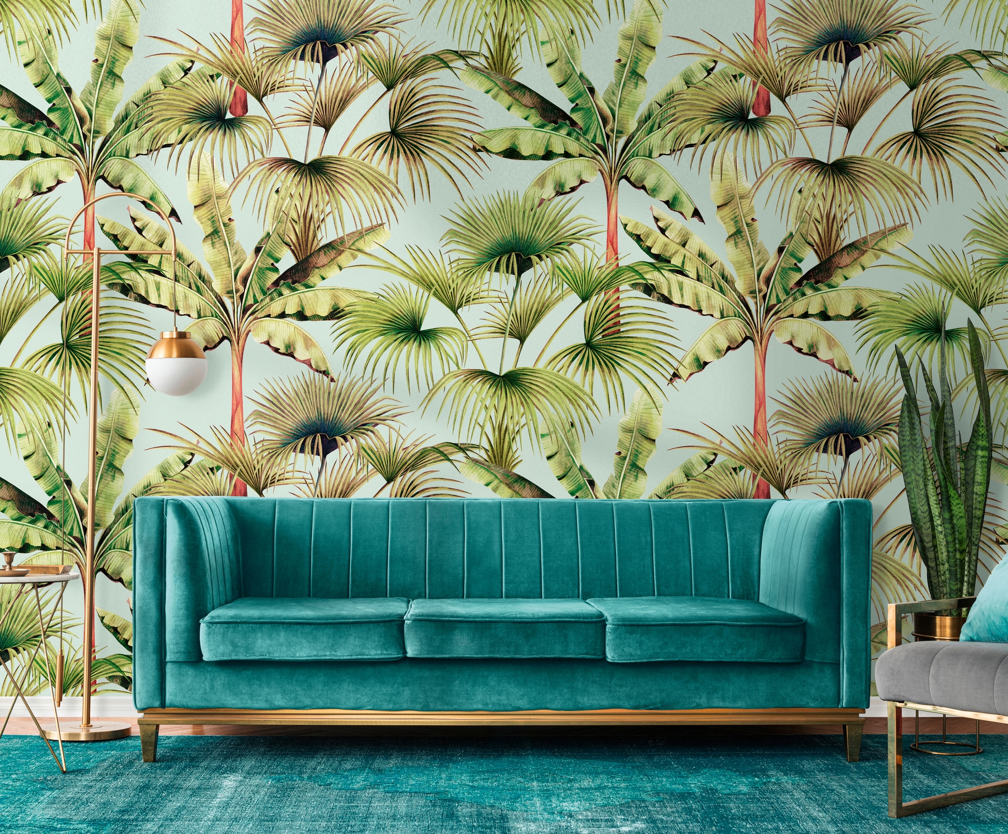 living walls Fototapete "Metropolitan Stories. Travel Styles. Dschungeltapete" gemustert matt neutral glatt Fototapete Palmen Pflanzen Tropisch Tapeten Wohnzimmer Schlafzimmer