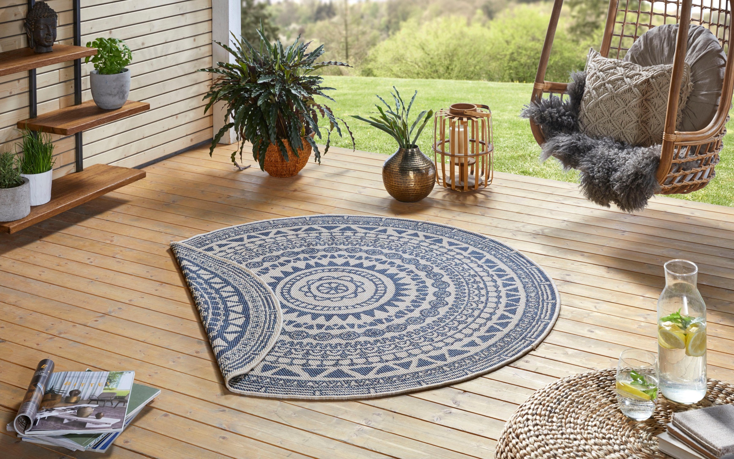 NORTHRUGS Teppich »Coron«, rund, 5 mm Höhe, In-& Outdoor, Wetterfest, Balkon, Garten, Wohnzimmer, Wasserfest