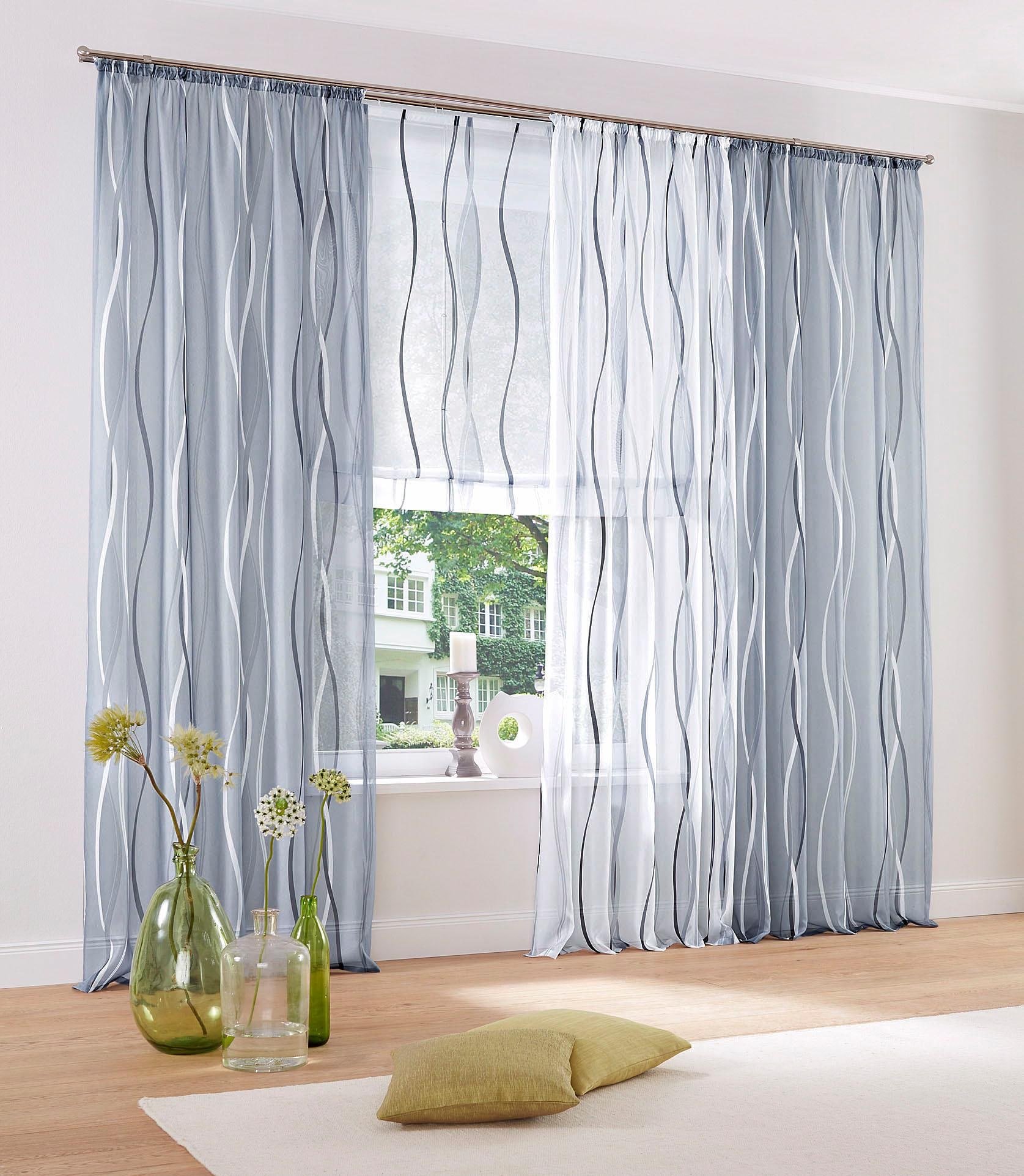 Raffrollo »Dimona«, mit Klettschiene, Transparent, Voile, Polyester, Wellen