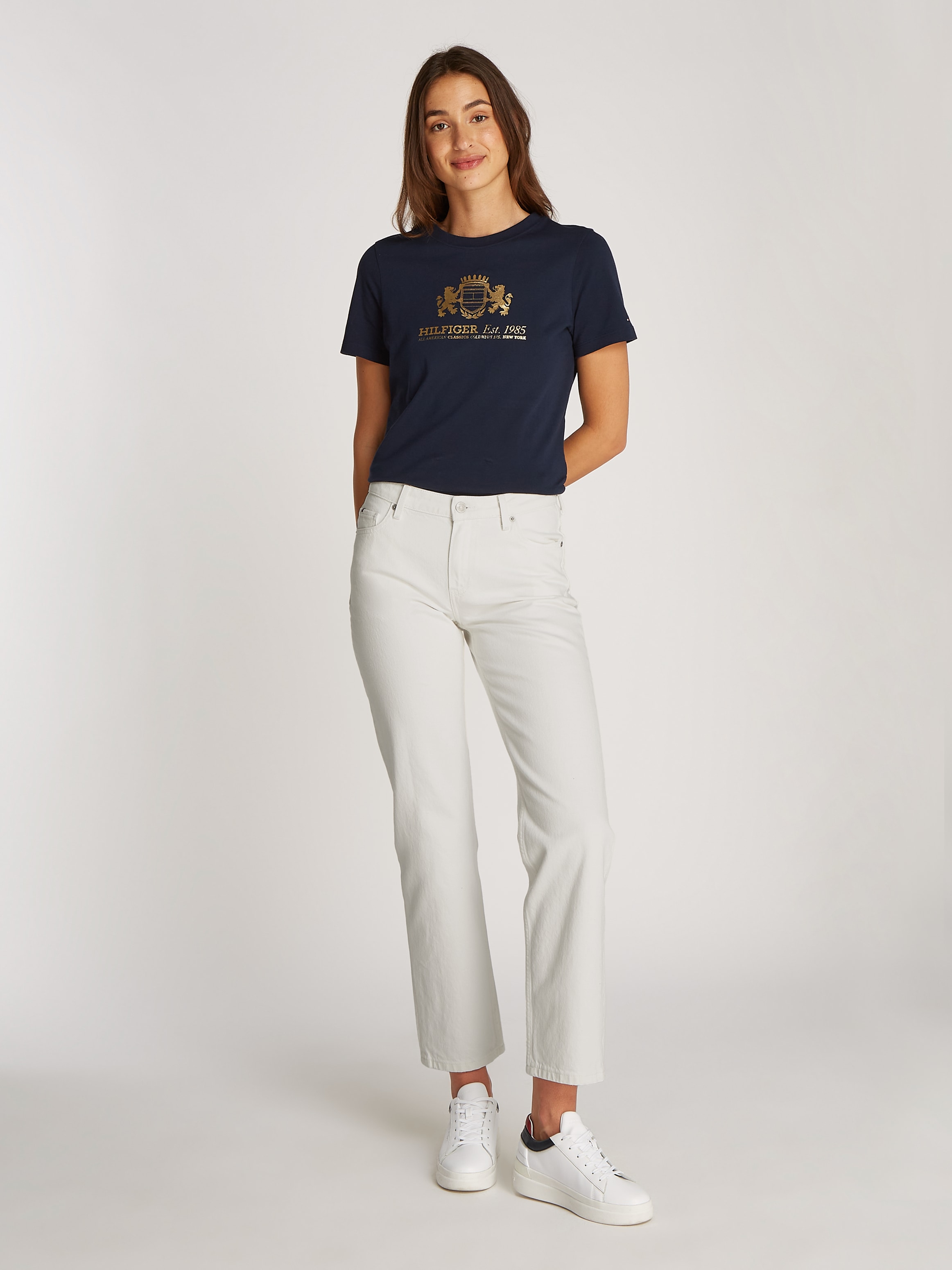 Tommy Hilfiger Straight-Jeans »CLASSIC STRAIGHT RW ECRU«, mit Logo-Badge, in Knöchellänge