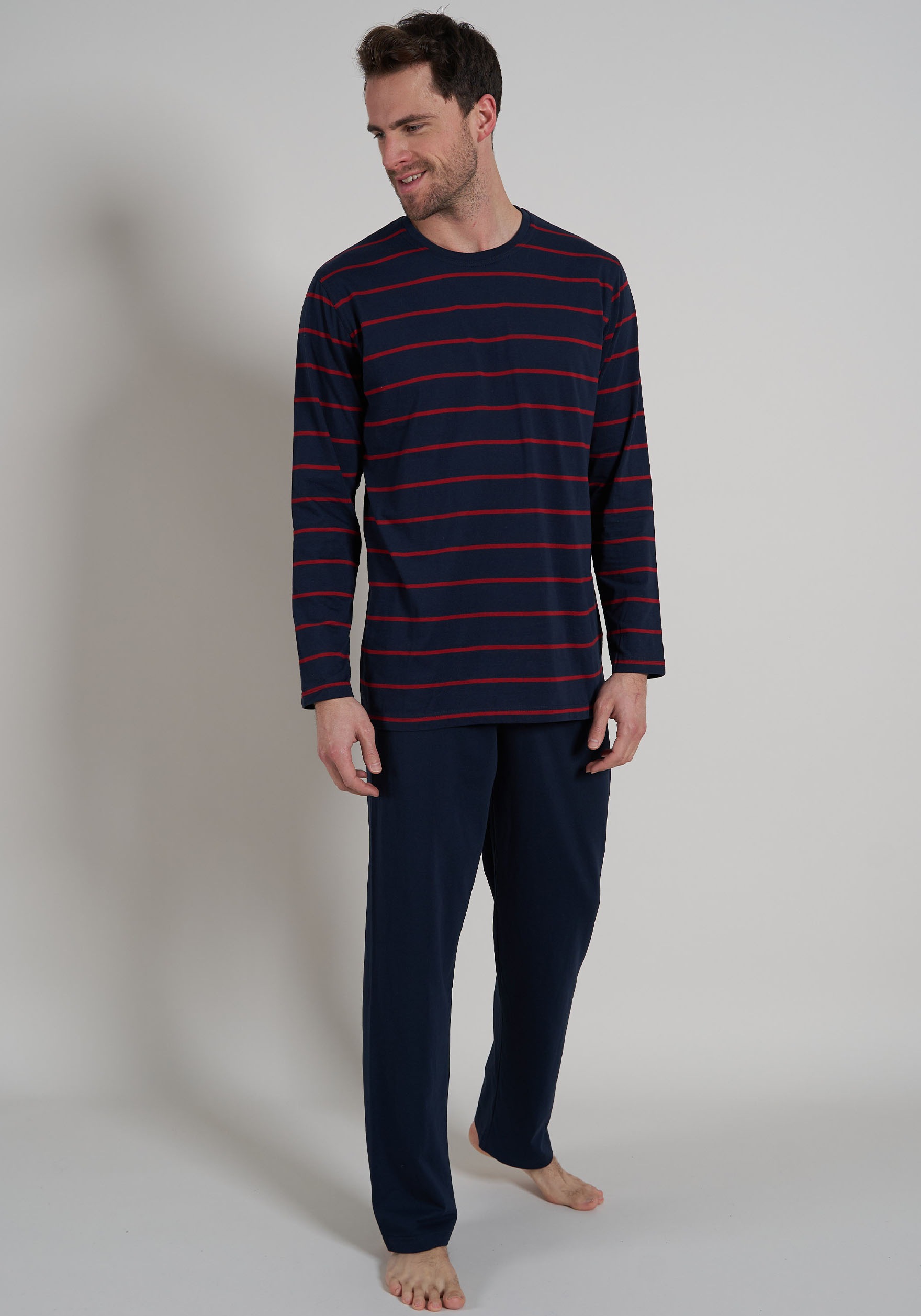 bugatti Pyjama 2 Stk. tlg., Rundhalsausschnitt, Langarm, lange Hose, Streif günstig online kaufen