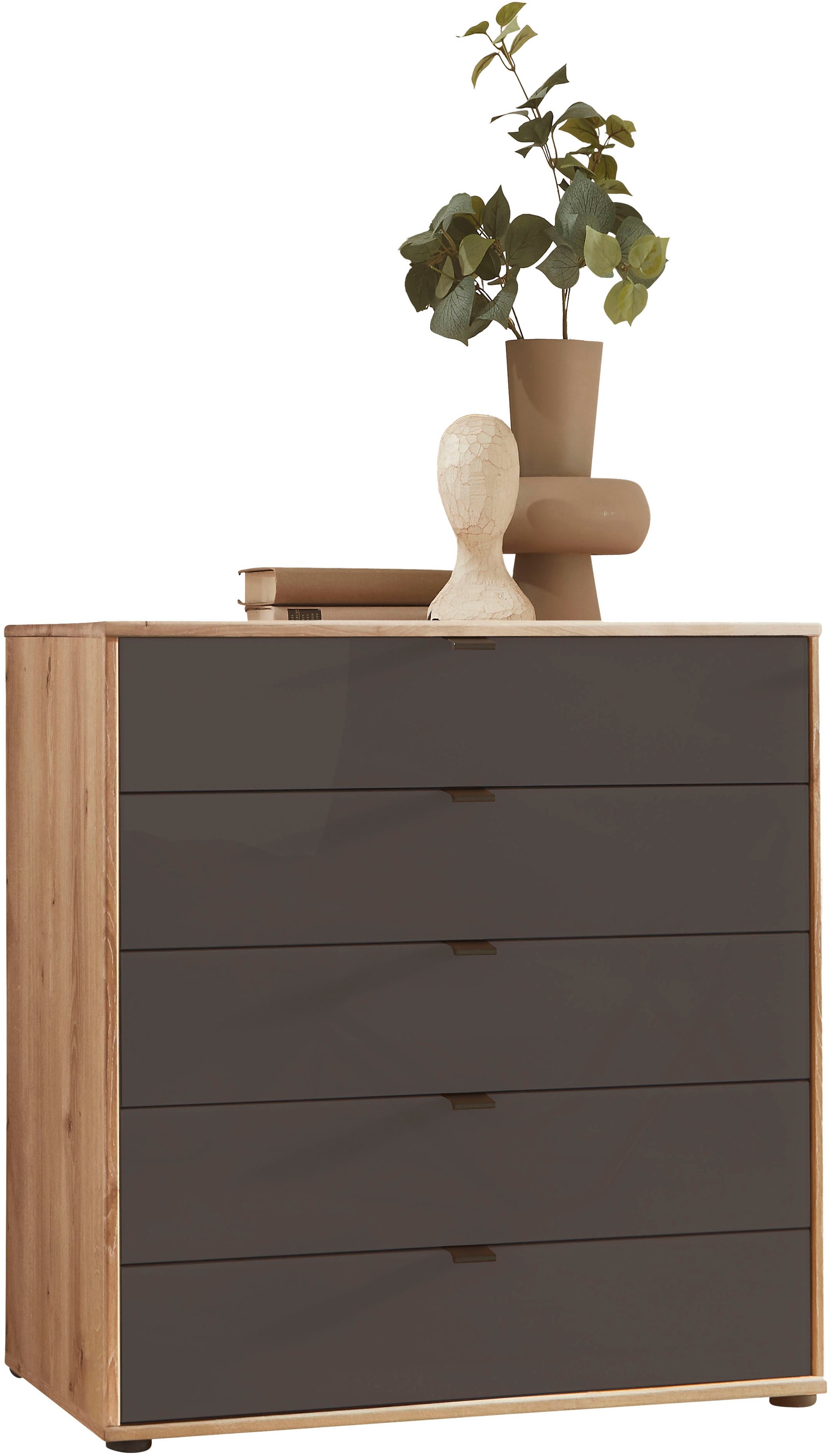 WIEMANN Schubkastenkommode "Cardiff Sideboard, Wäscheschrank, teilmassiv Bianco-Eiche, Schubladen" Glas- oder Massivholzfront, verschiedene Breiten, MADE IN GERMANY, Schubkästen inklusive Selbsteinzug und Dämpfung