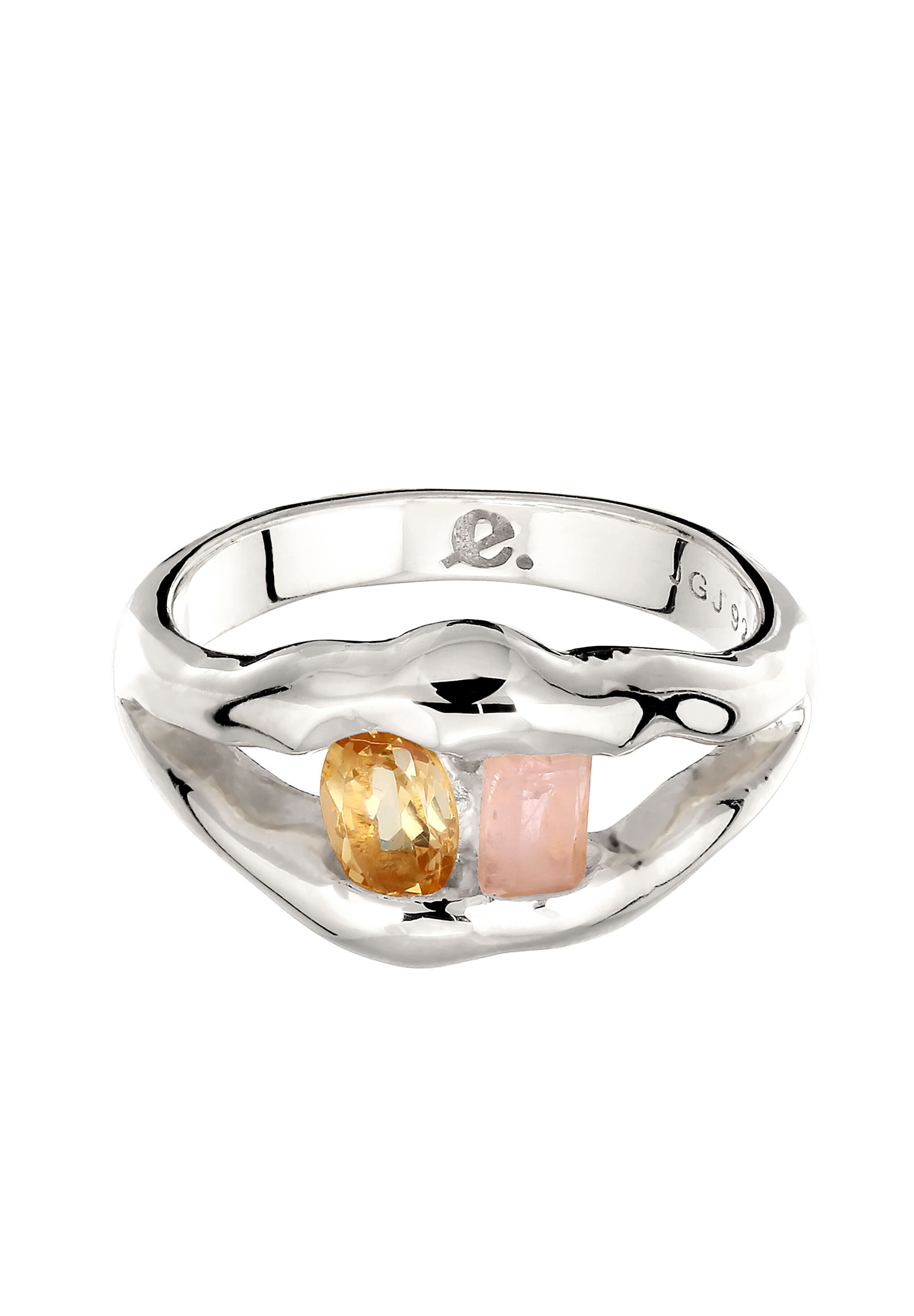 Elli Silberring »Ring Rechteck Rosequartz Citrin Gelb 925 Sterling Silber«
