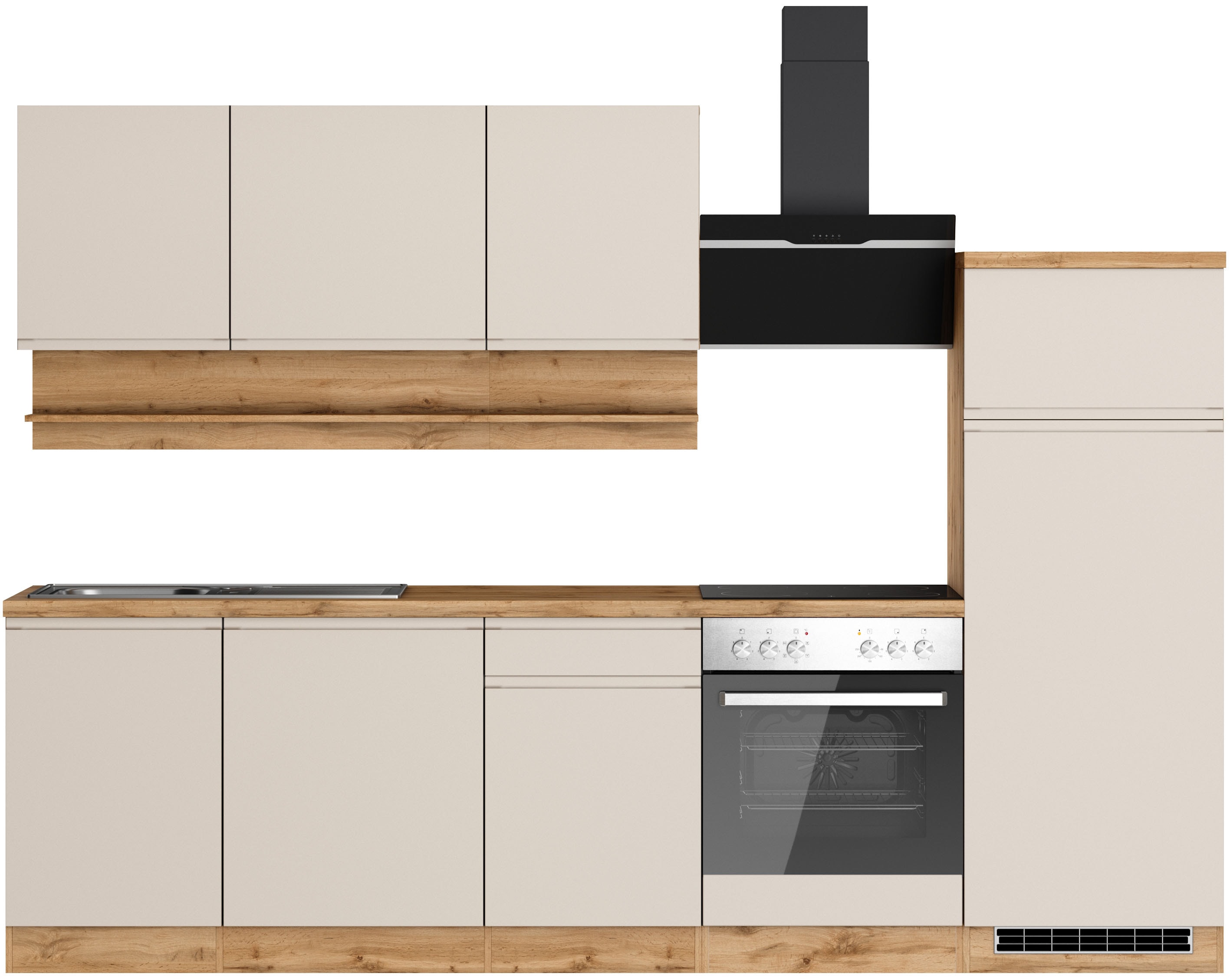 KOCHSTATION Küchenzeile "KS-Virginia,neu in verbesserter Ausführung" Arbeitsplatte 38 mm stark, Stauraum, Softclose, Breite 280 cm, Soft-Close, wahlweise mit E-Geräten