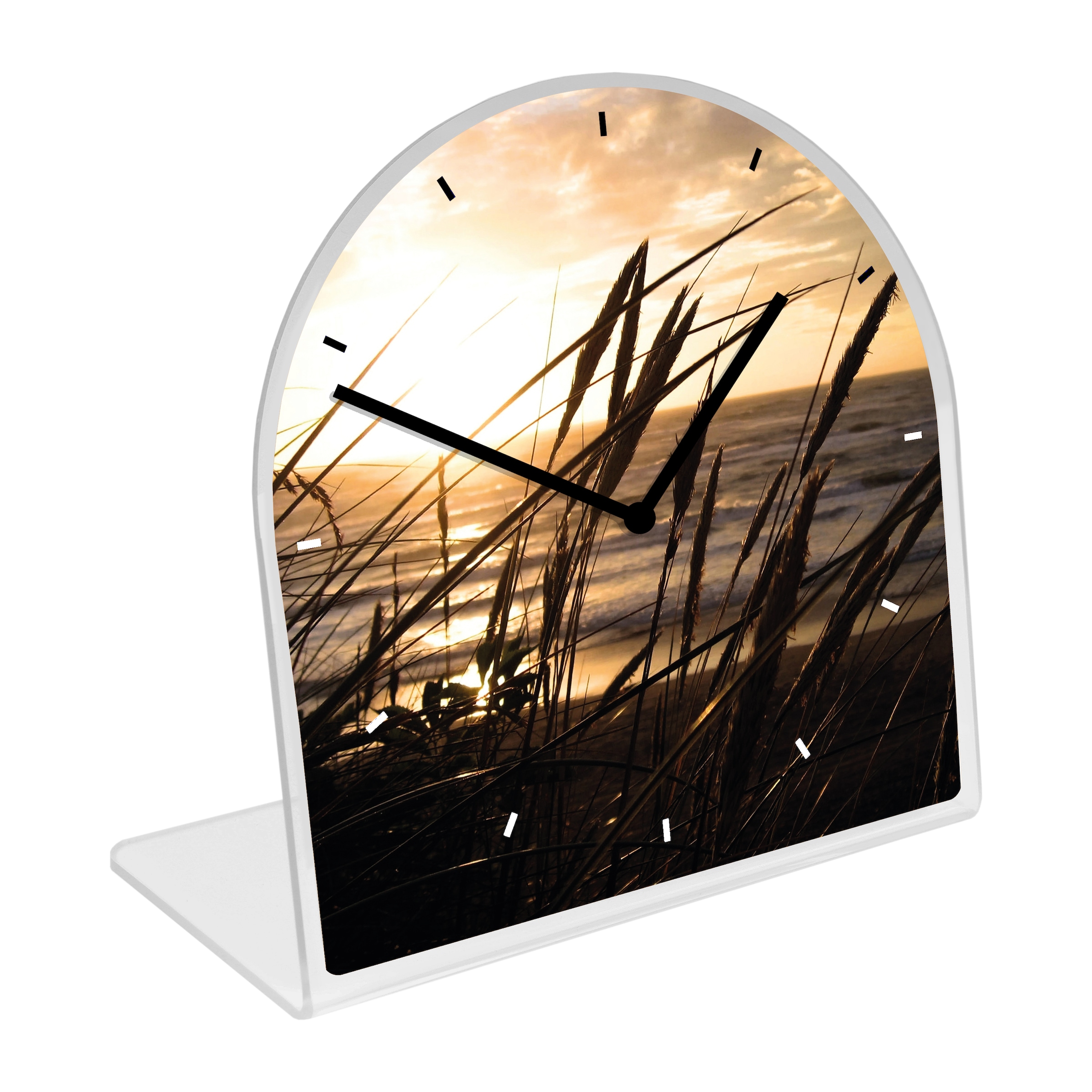 queence Tischuhr »Gräser und Dünen auf Sylt« Tischuhr aus Acrylglas, Uhr, bedruckt, geräuschlos, modern
